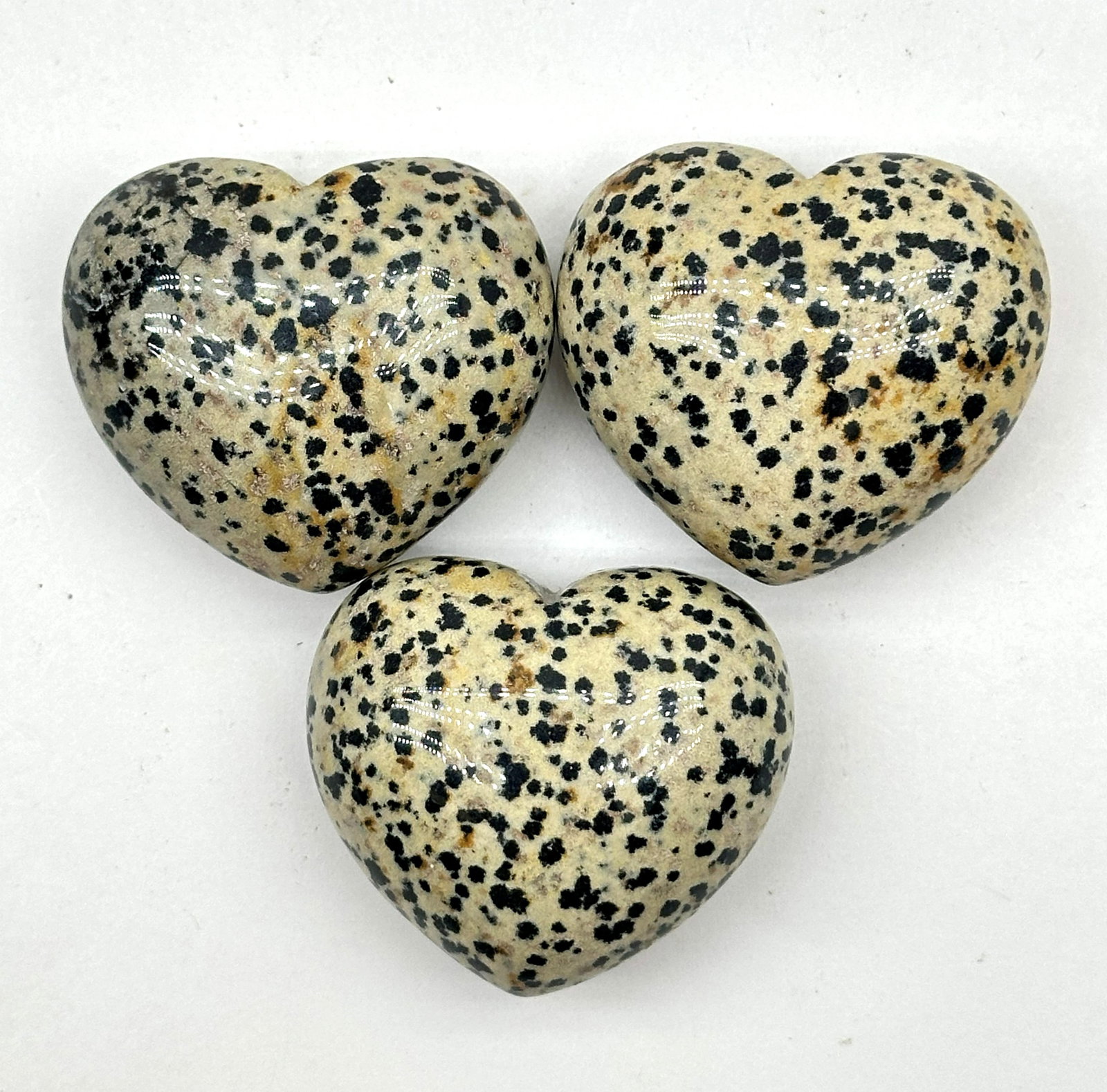 3 Dalmatian Jasper Hearts 193 Grams: 3 Dalmatian Jasper Hearts