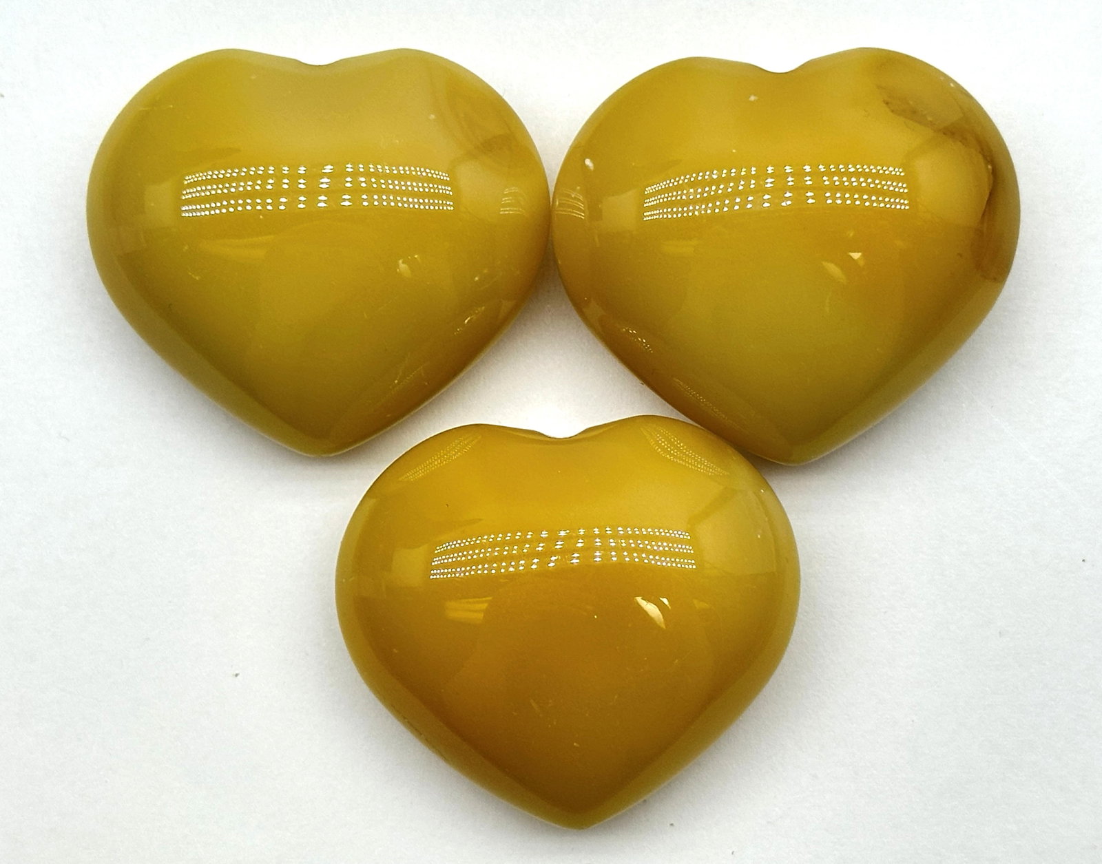 3 Yellow Cat's Eye Hearts 120 Grams: 3 Yellow Cat's Eye Hearts 120 Grams