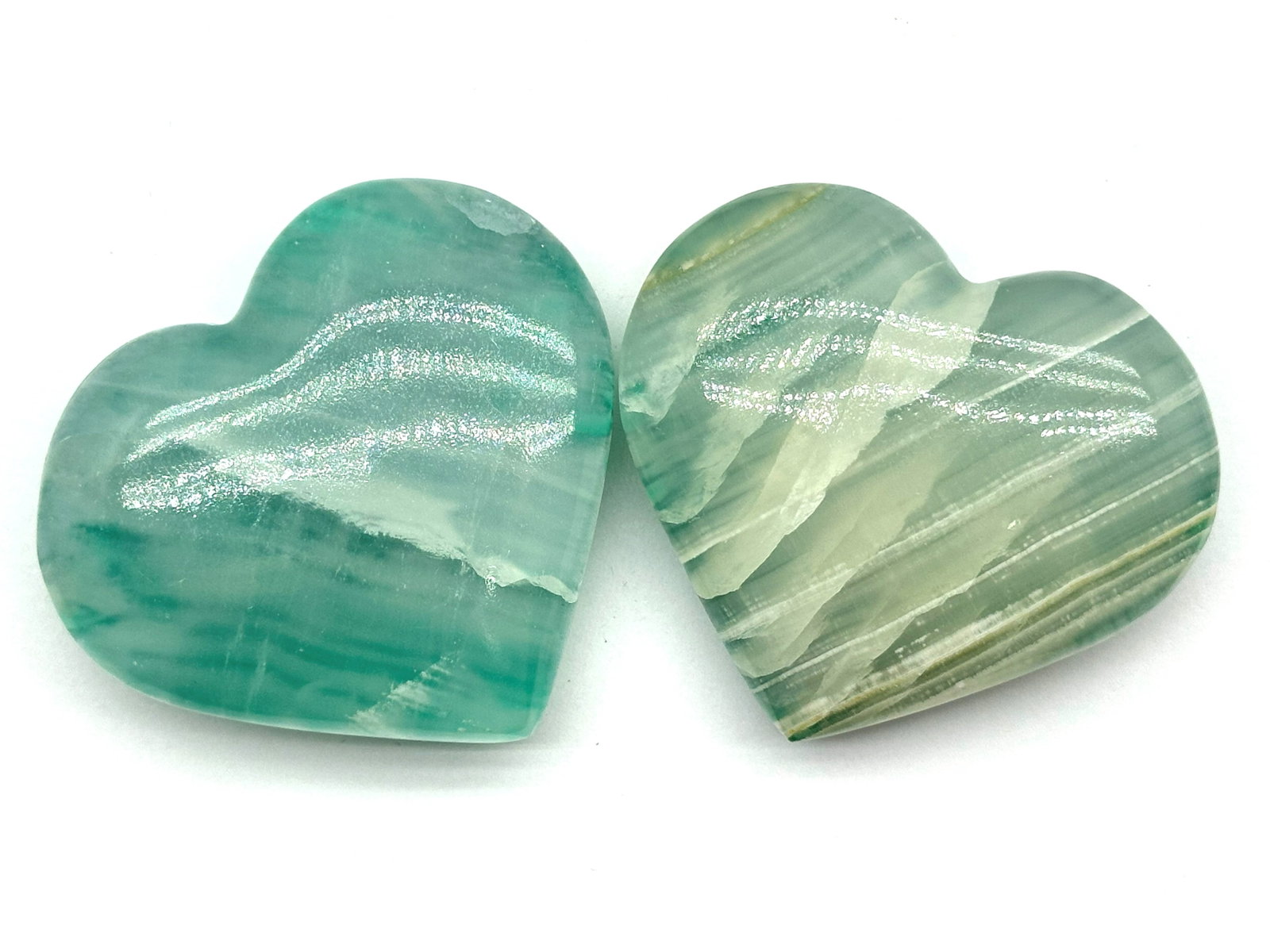 Lg Caribbean/Pistachio Calcite Hearts-196 Grams: Lg Caribbean/Pistachio Calcite Hearts-196 Grams