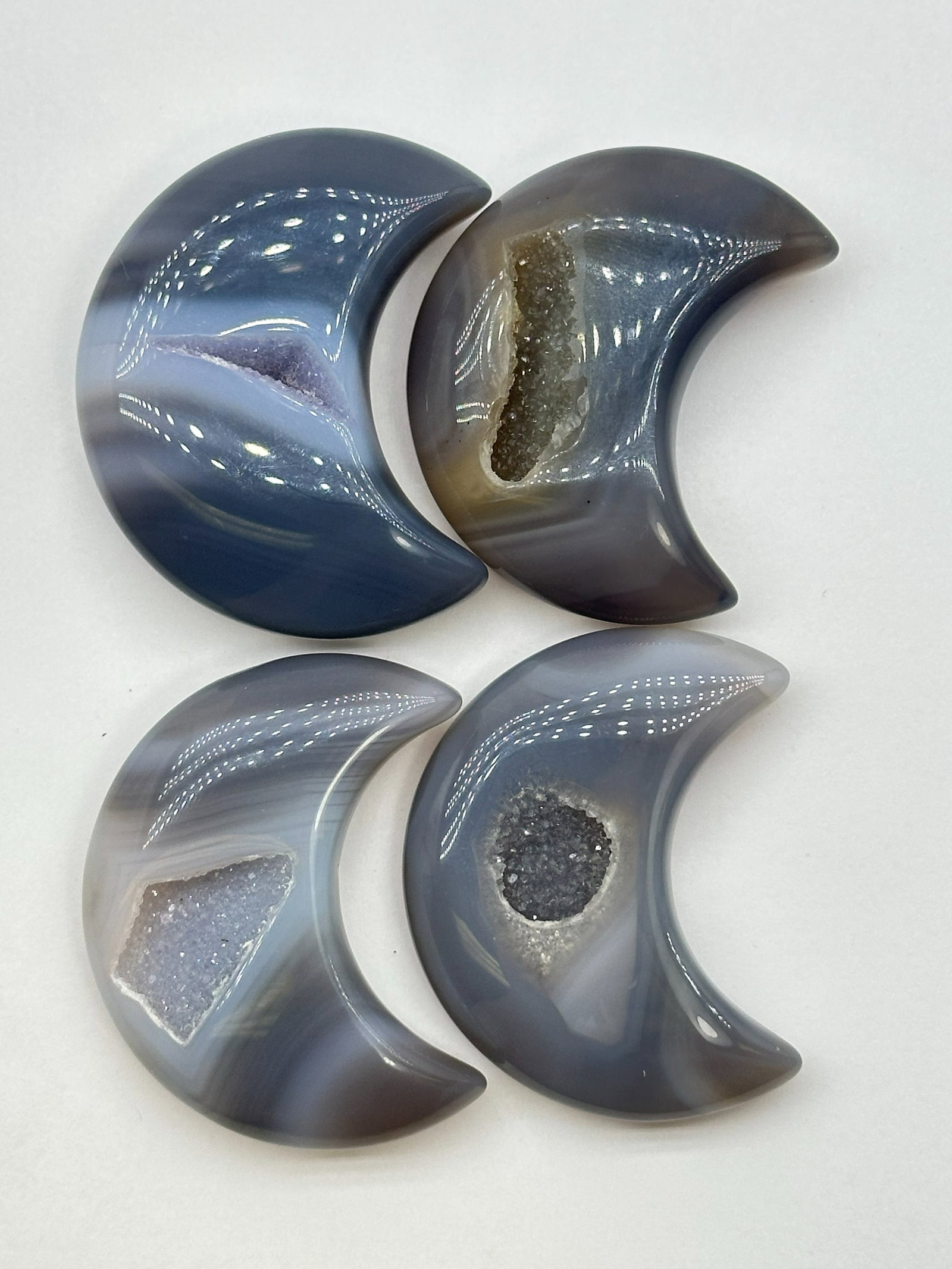 4--Drusy Blue Agate Moons .49 lbs: 4--Drusy Blue Agate Moons .49 lbs