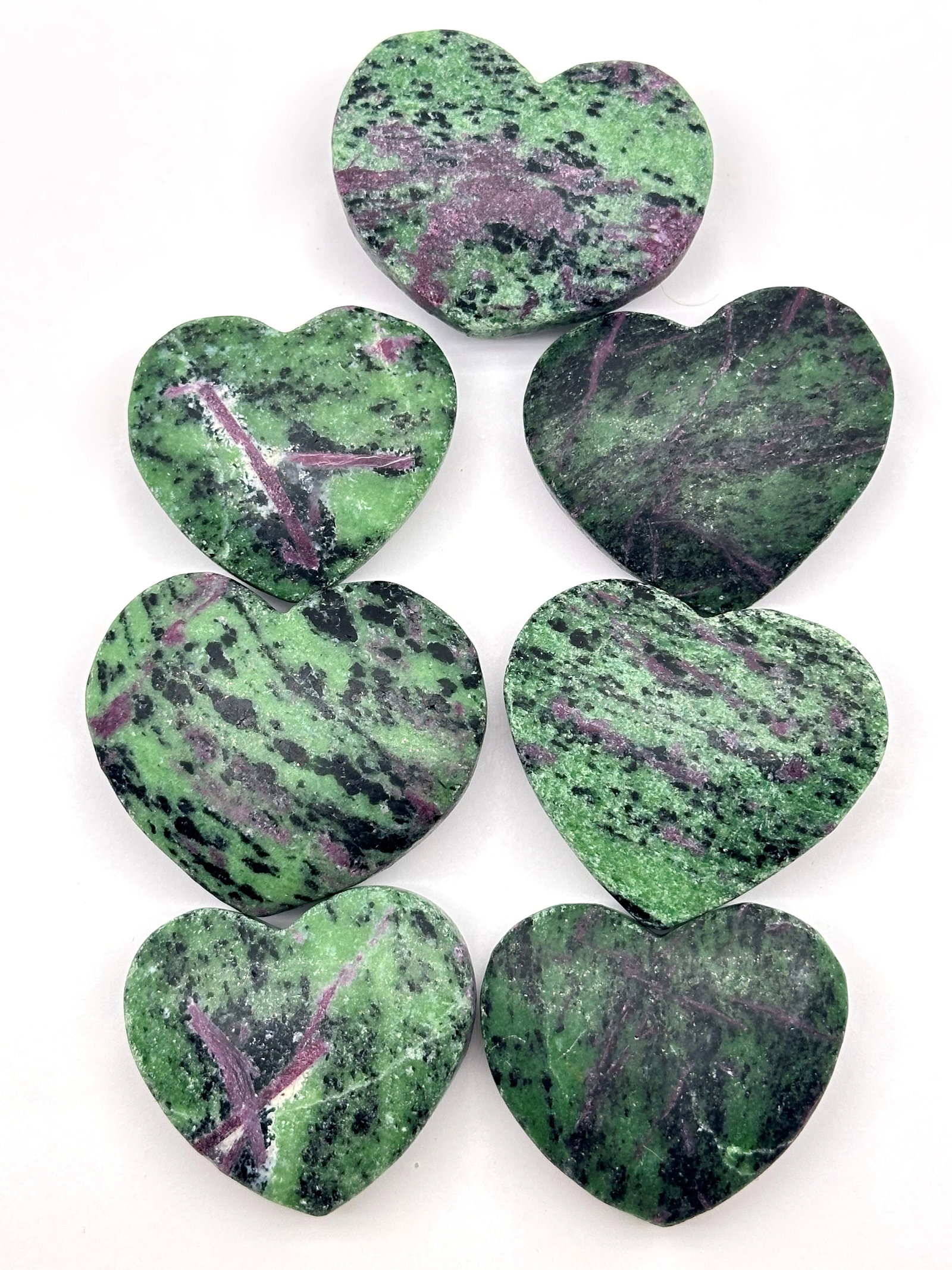 7-Carved Ruby Zoisite Heart Stones 1.19 lbs: 7-Carved Ruby Zoisite Heart Stones 1.19 lbs