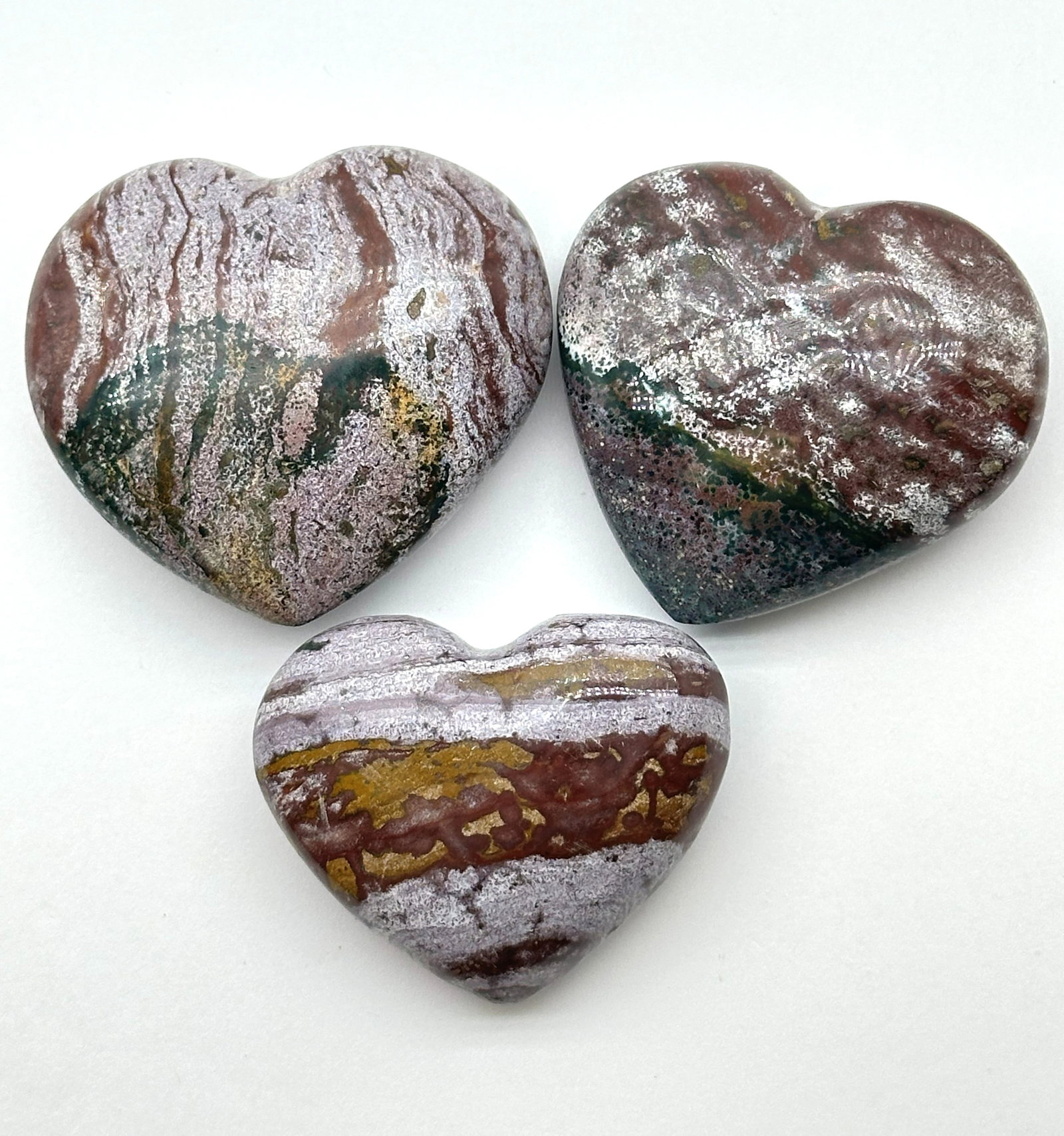 3--Carved Ocean Jasper Heart Stones .55 lbs: 3--Carved Ocean Jasper Heart Stones .55 lbs