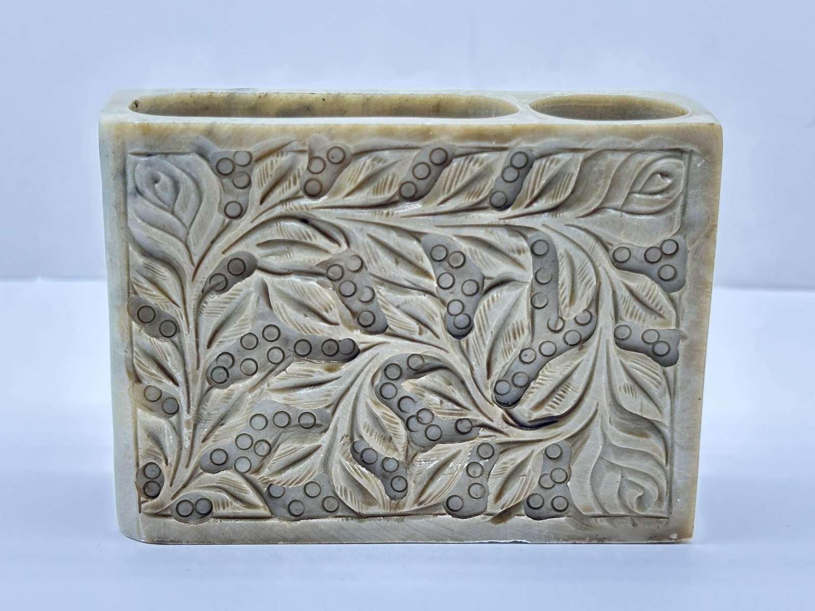 Carved Soapstone Card Holder 290 Grams: Carved Soapstone Card Holder 290 Grams