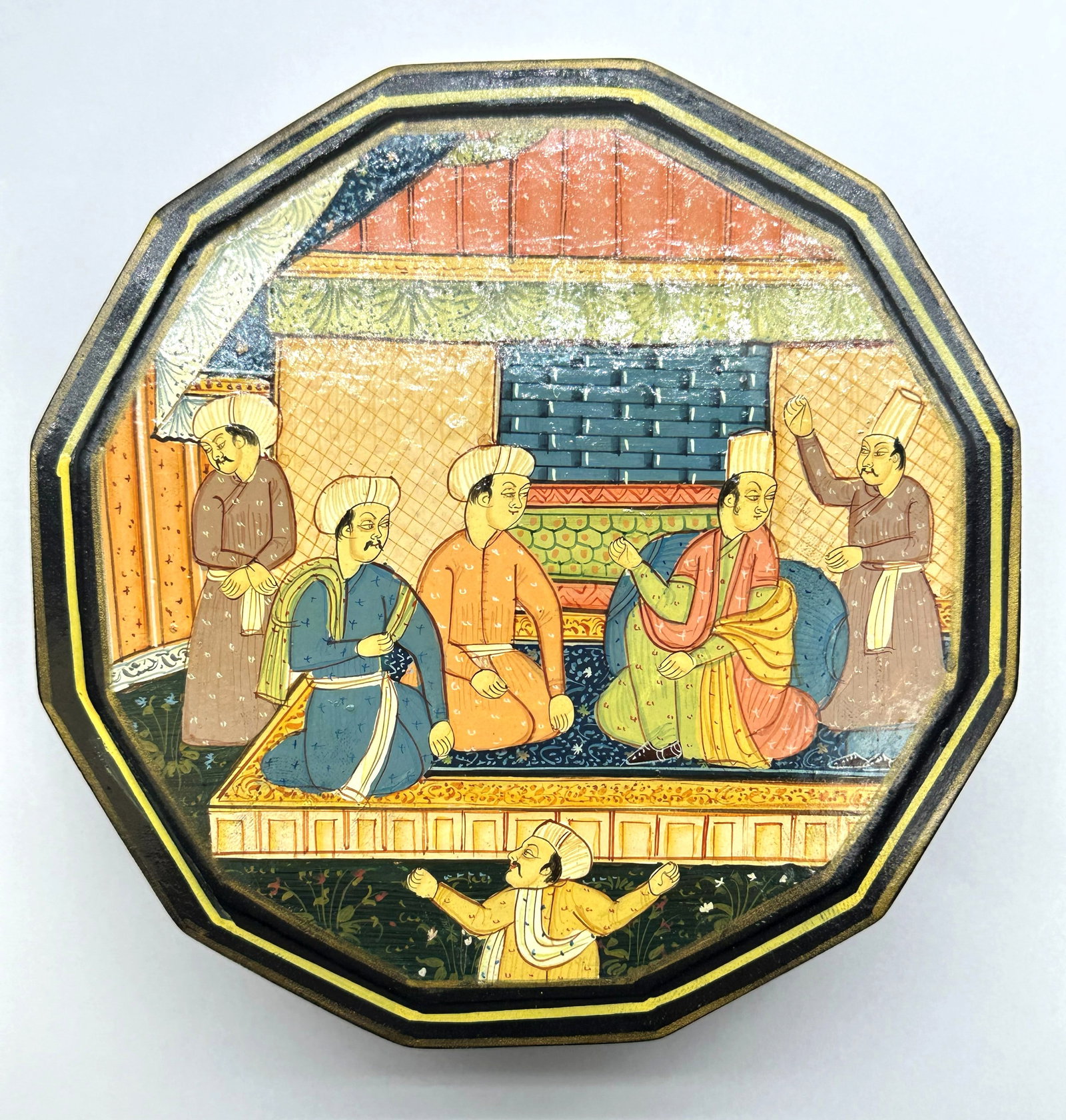 Antique Hand Painted Kashmir India Black Lacquer Box 9 Oz (1 of 4)