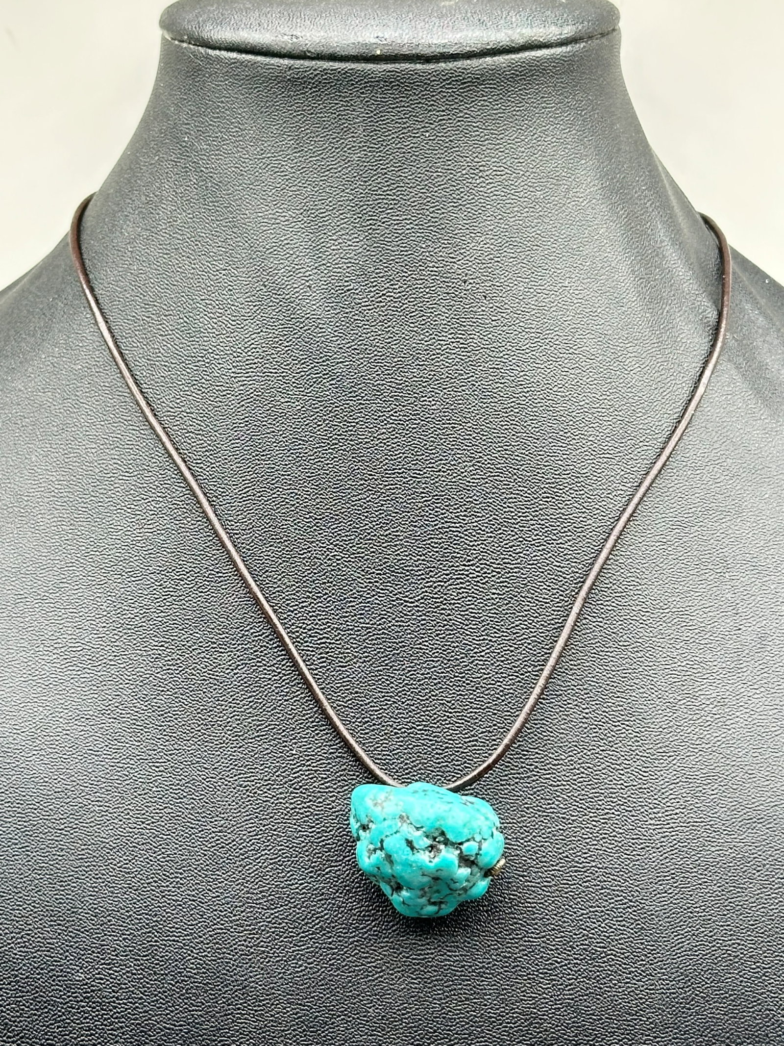 16" Leather/Sterling Lg Raw Turquoise Necklace 10 Grams: 16" Leather/Sterling Lg Raw Turquoise Necklace