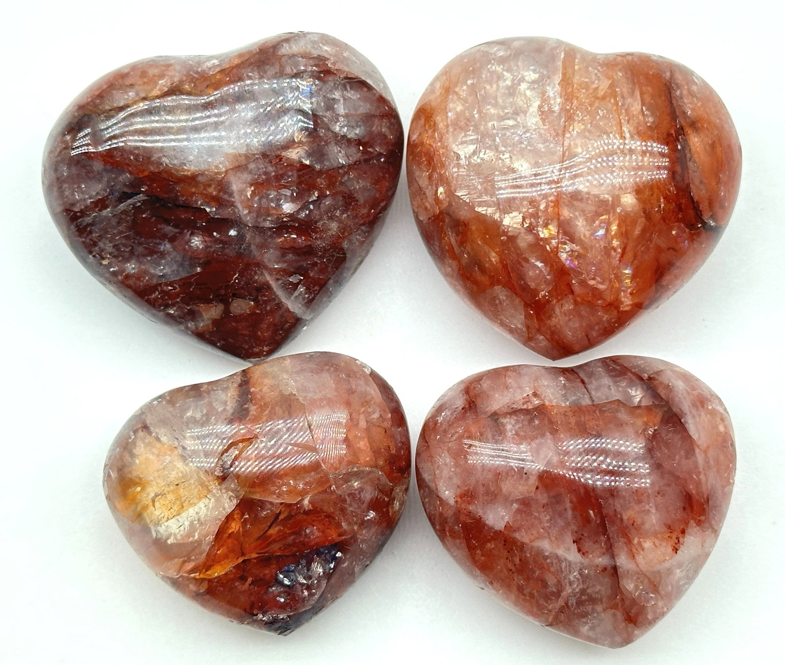 4--Carved Hearts Fire Quartz .73 lbs: 4--Carved Hearts Fire Quartz .73 lbs