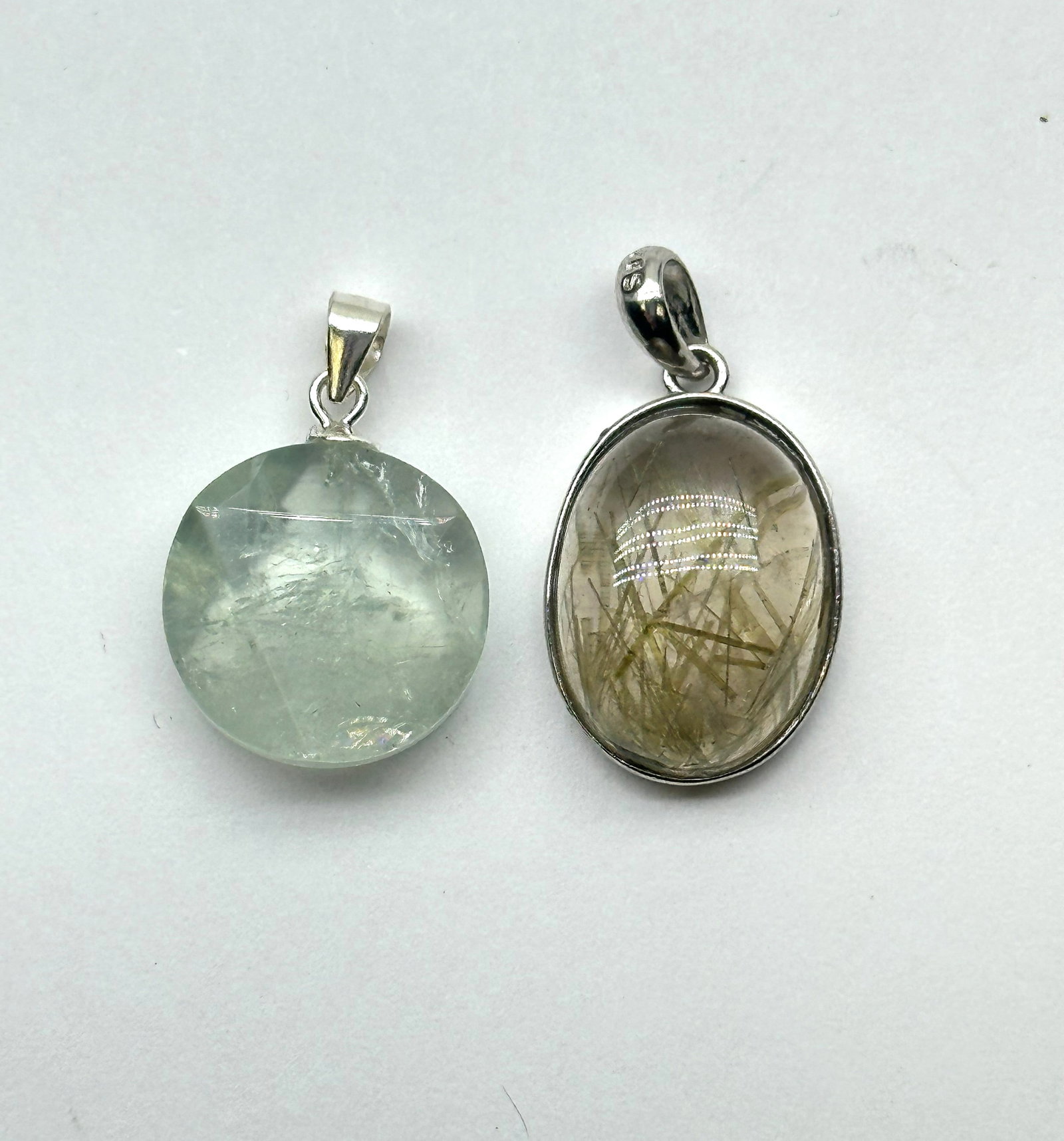 2 Sterling Pendants Rutilated/Aqua Marine 5 Grams: 2 Sterling Pendants Rutilated/Aqua Marine