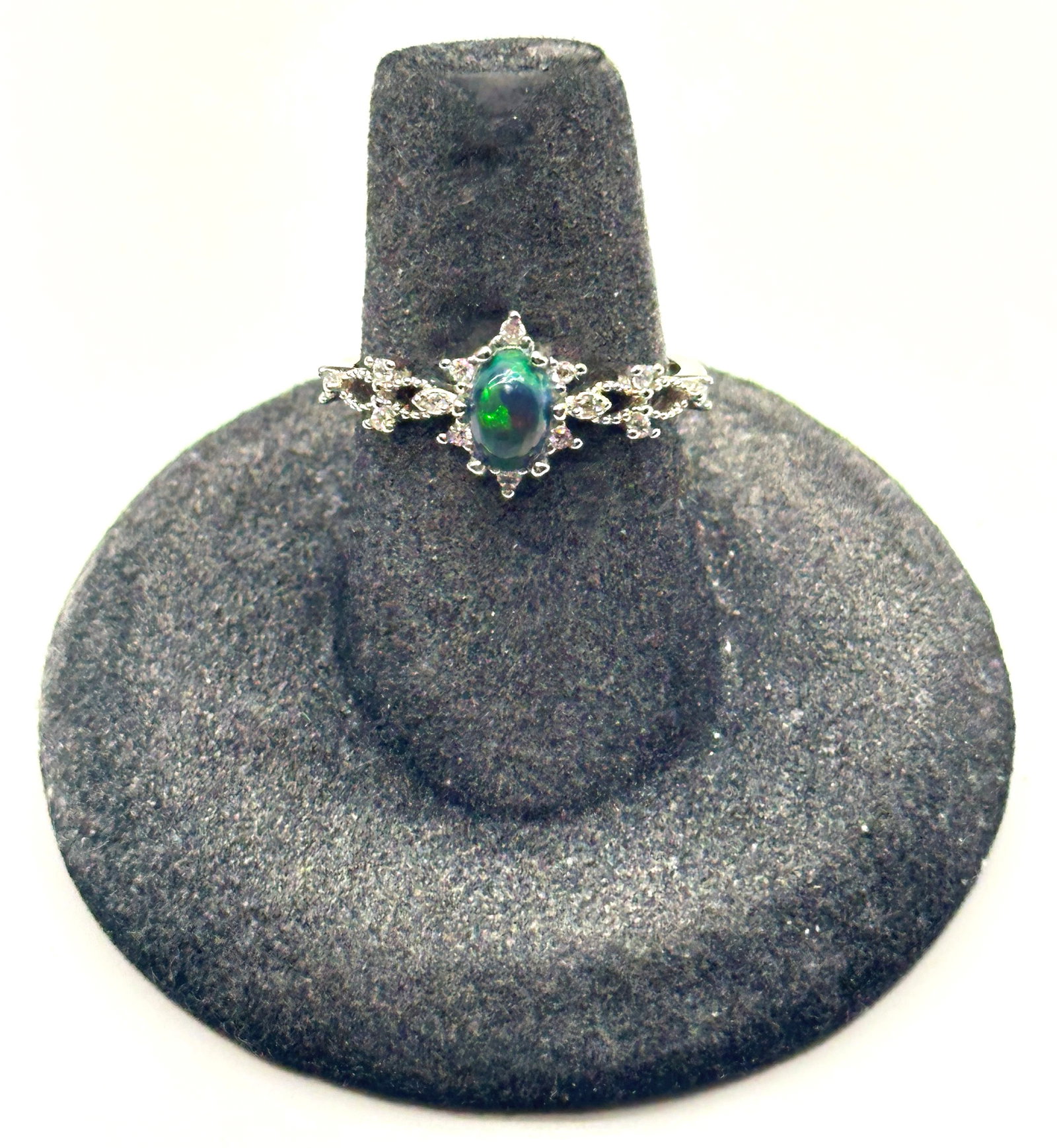 Sterling Black Opal Ring 2 Grams Size Adjustable: Sterling Black Opal Ring 2 Grams Size Adjustable