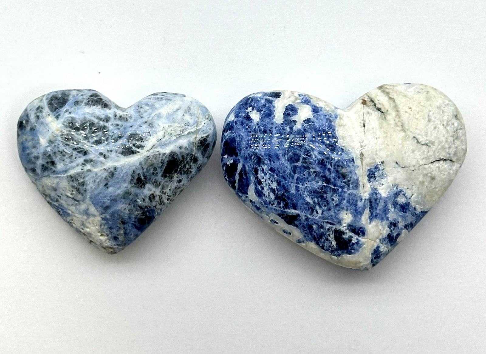 2 Lg Carved Sodalite Heart Stones 130 Grams: 2 Lg Carved Sodalite Heart Stones