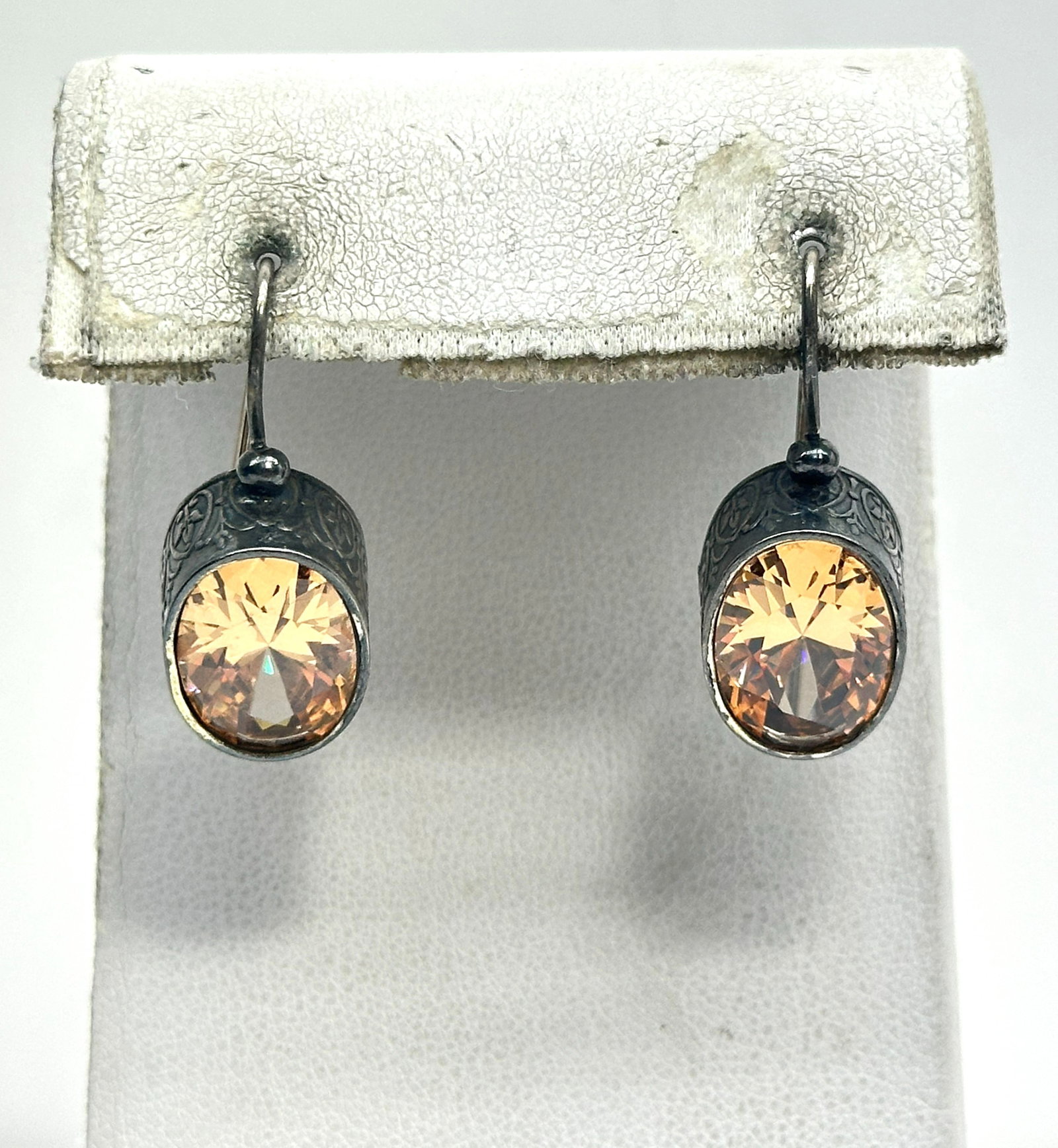 Large Sterling Champaign CZ Earrings 10 Grams (1 of 3)