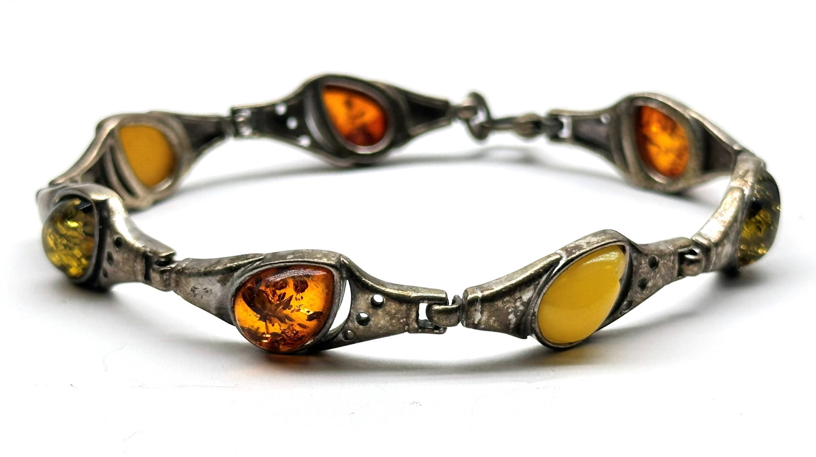 7" Vintage Sterling 3 Colored Amber Bracelet 14 Grams (1 of 4)