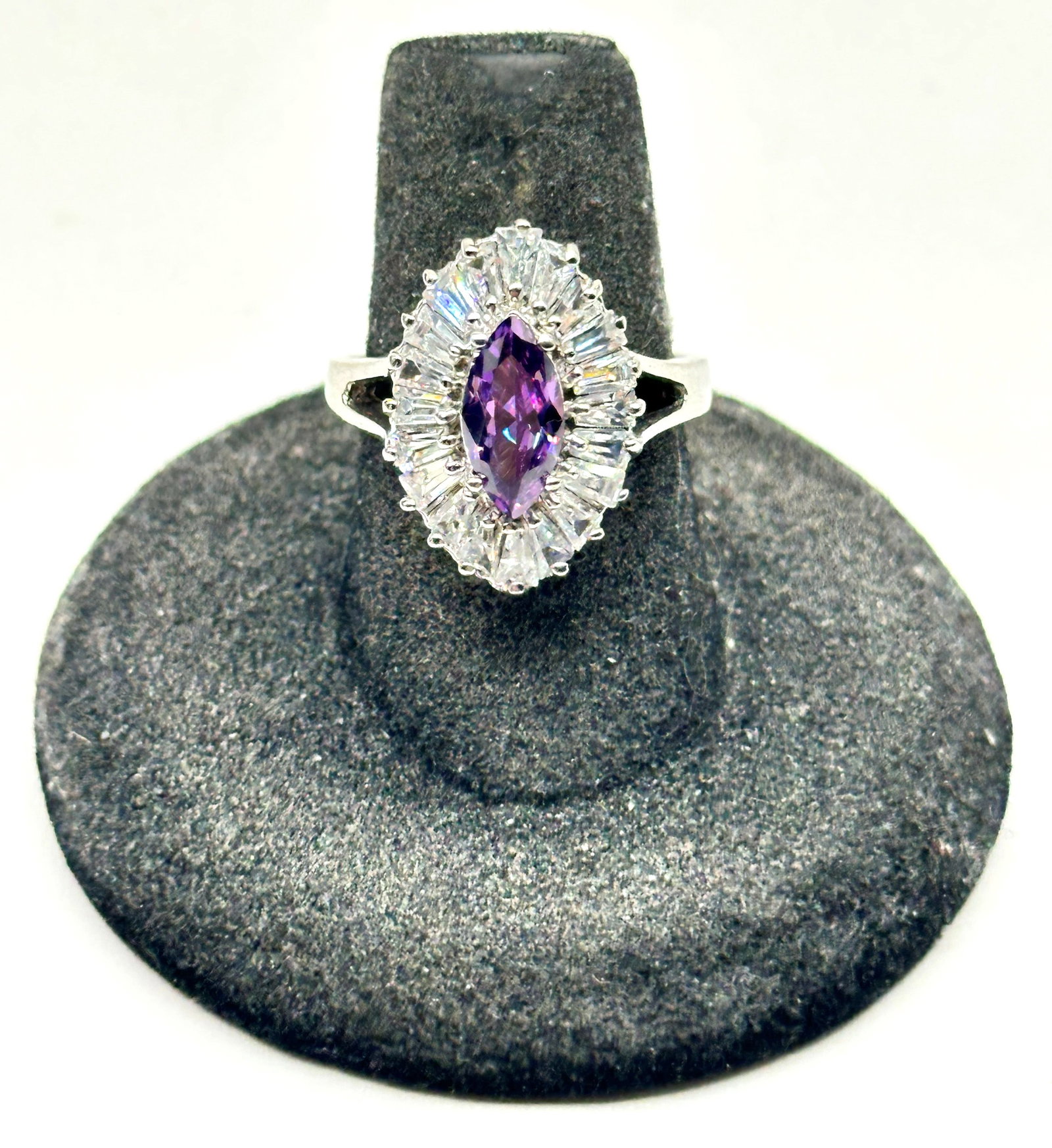 Sterling Amethyst/CZ Ring 7 Grams Size 6.75: Sterling Amethyst Ring 7 Grams Size 6.75