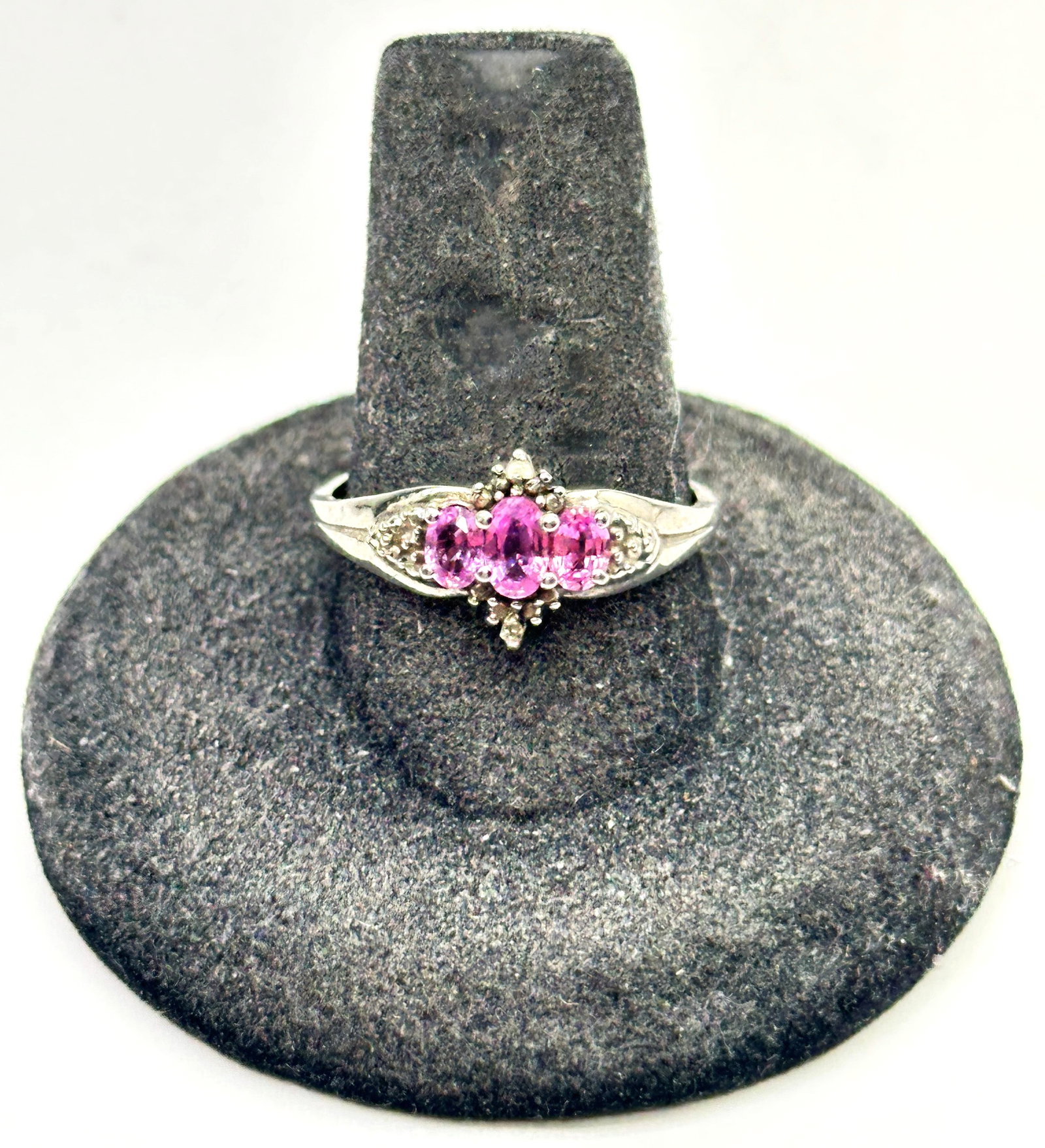 Sterling Pink Sapphire/Diamond Ring 2 Grams Size 9: Sterling Pink Sapphire/Diamond Ring 2 Grams Size 9