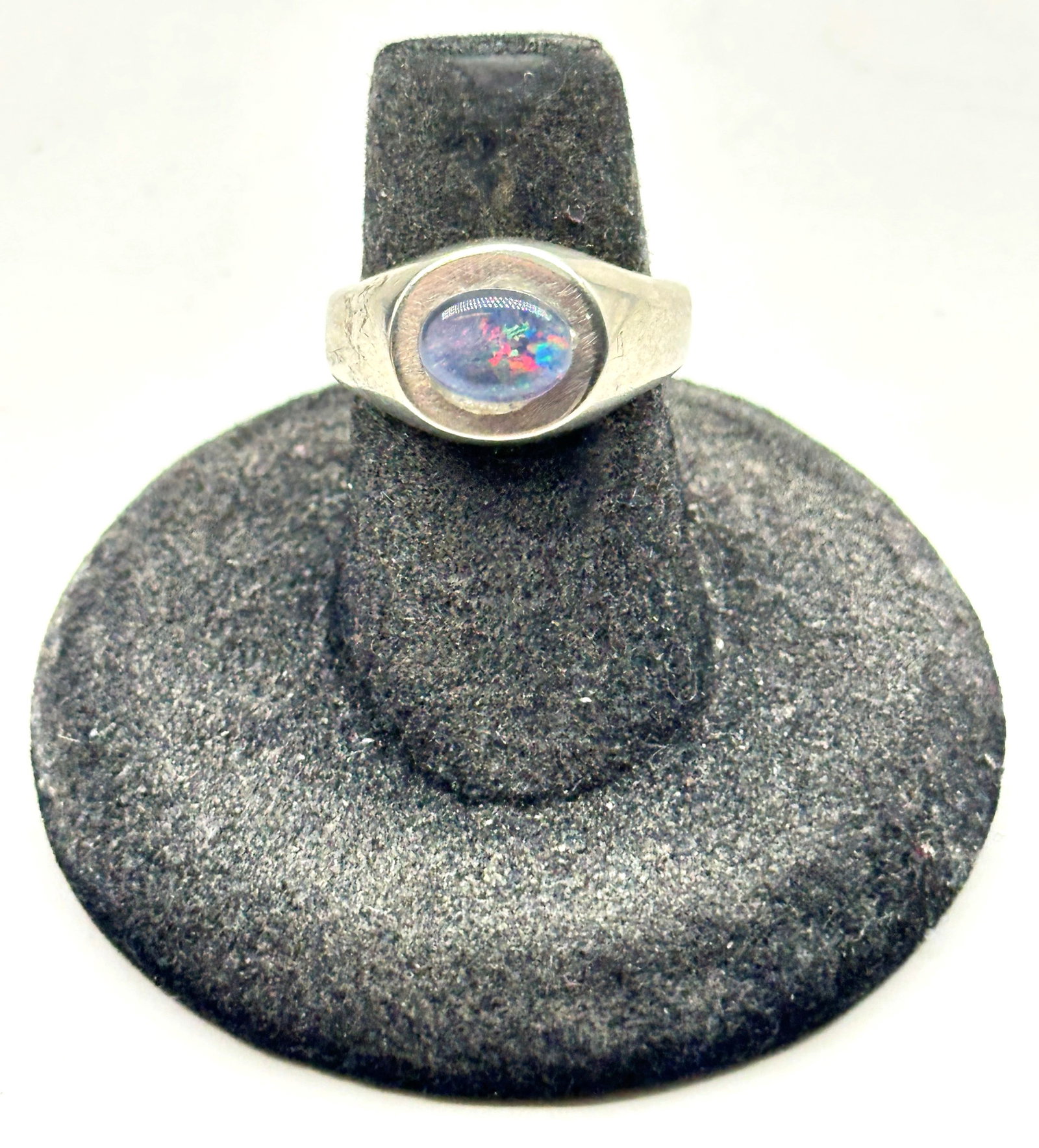 Sterling Blue Austrailian Opal Triplet Ring 7 Grams Size 6: Sterling Blue Austrailian Opal Triplet Ring 7 Grams Size 6