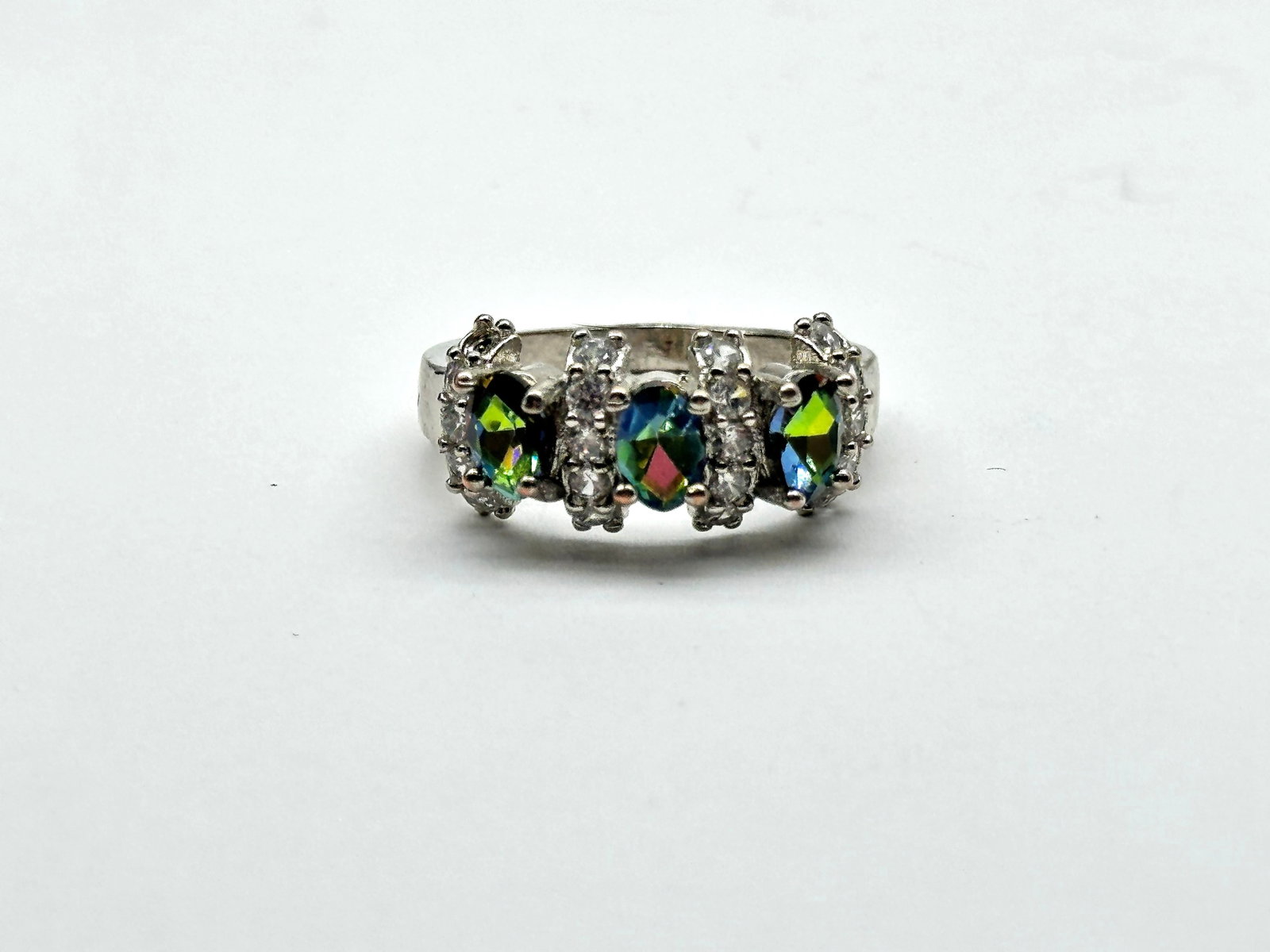 Sterling Mystic Quartz/CZ Ring 3 Grams Size 7.75: Sterling Mystic Quartz/CZ Ring 3 Grams Size 7.75