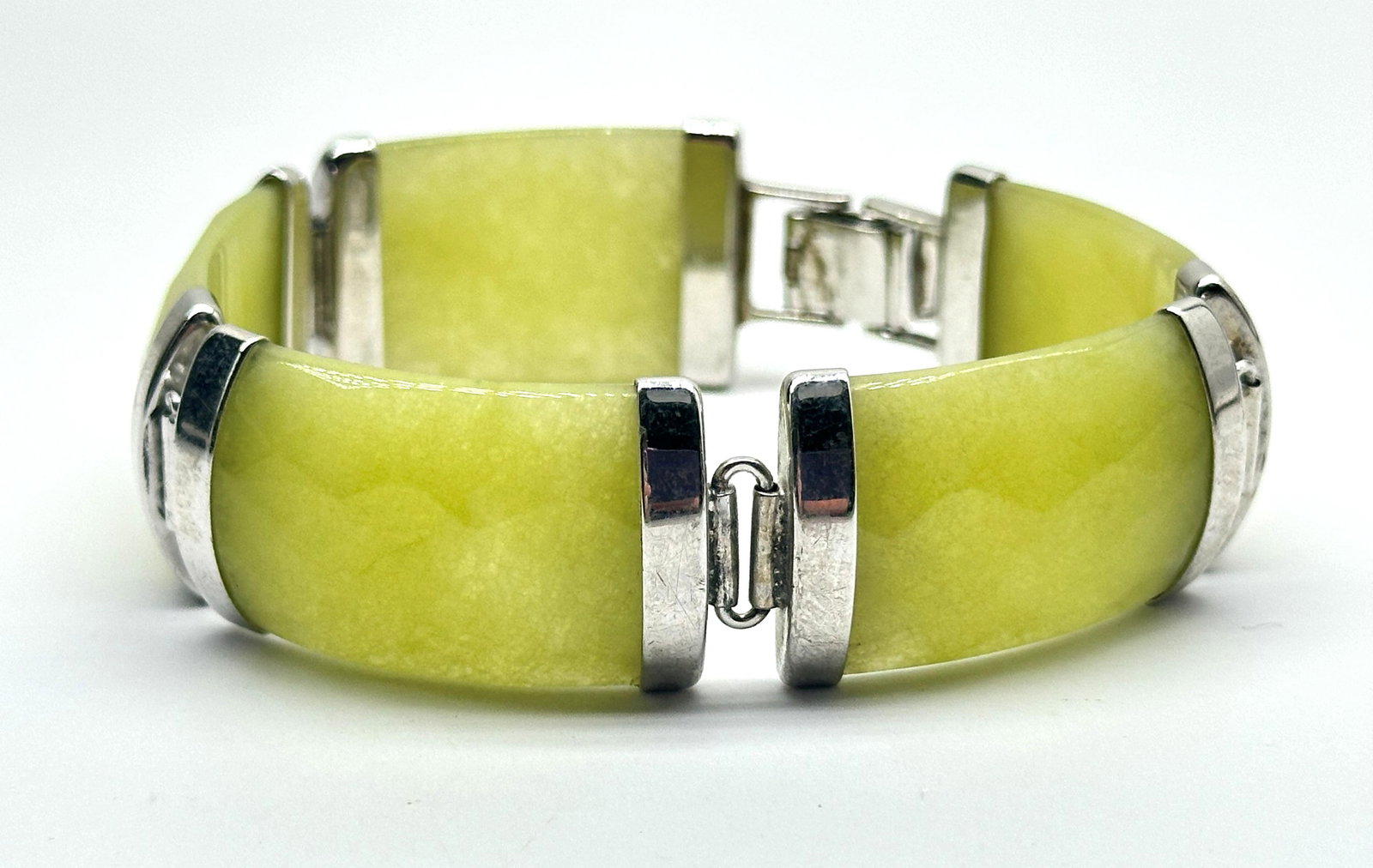 6.75" Sterling Jade Bracelet 43 Grams: 6.75" Sterling Jade Bracelet 43 Grams
