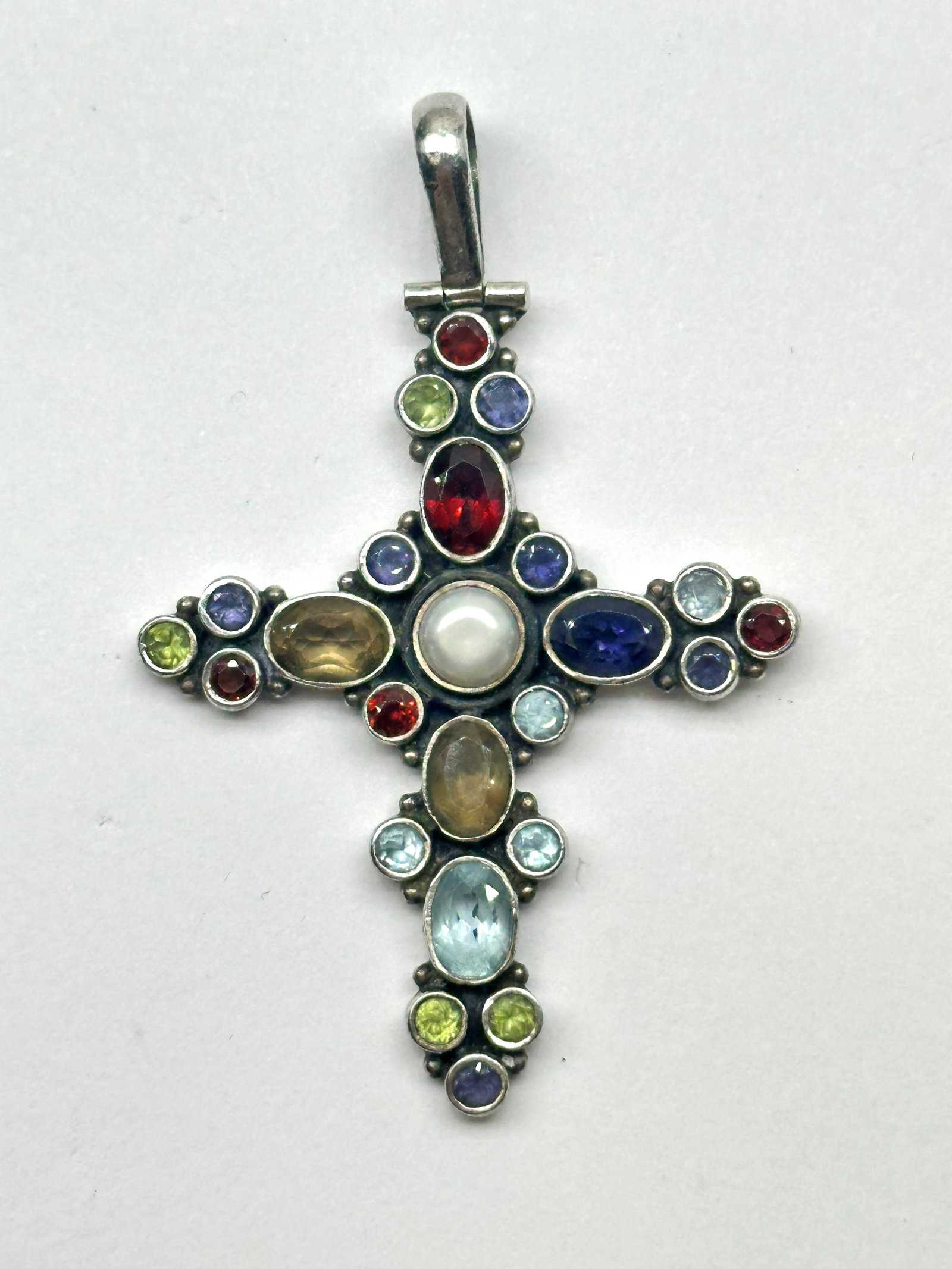 Sterling Multi-Gemstone Cross Pendant 10 Grams (1 of 4)