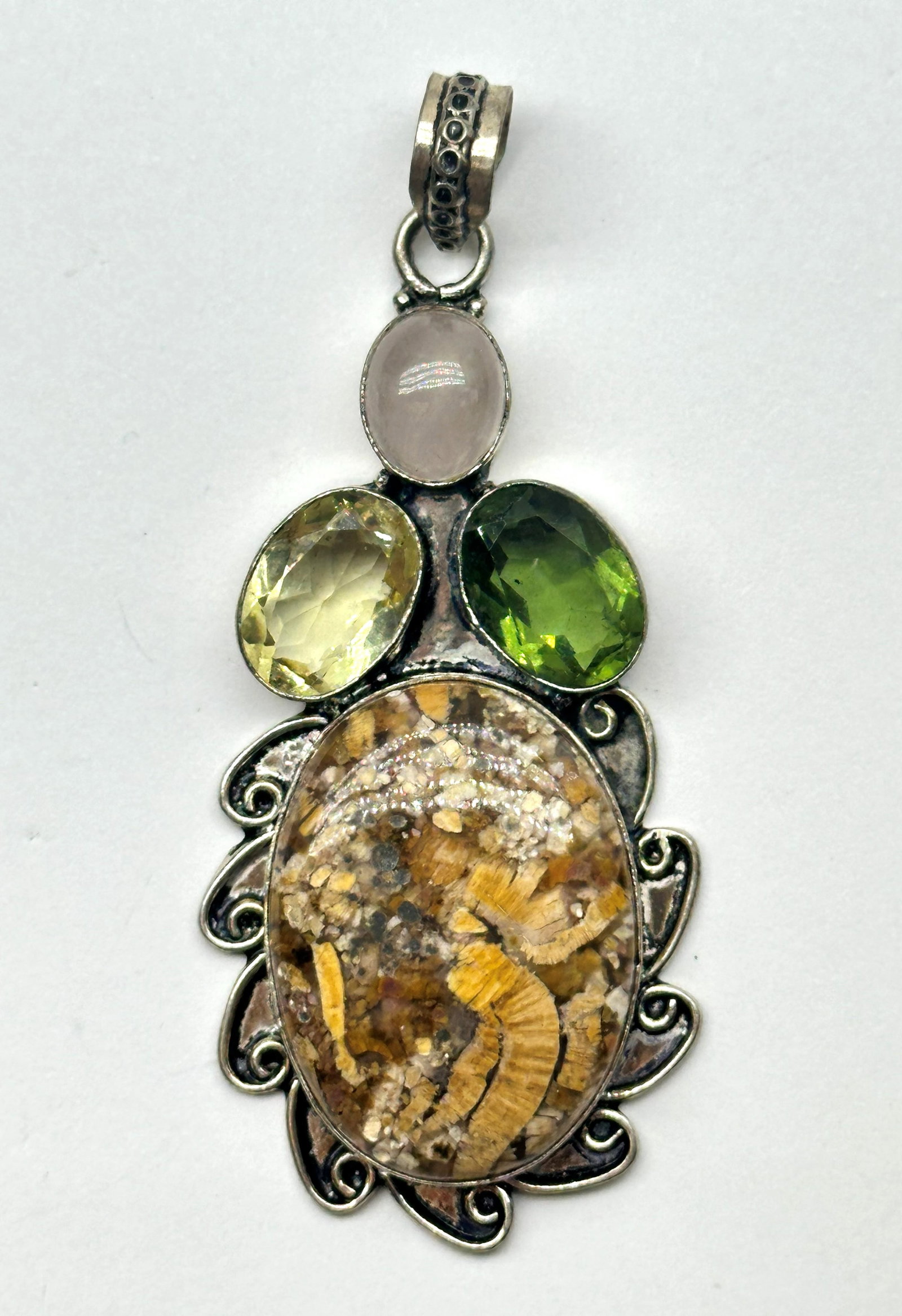 Lg Sterling Jasper/Multi-Gem Pendant 18 Grams (1 of 4)