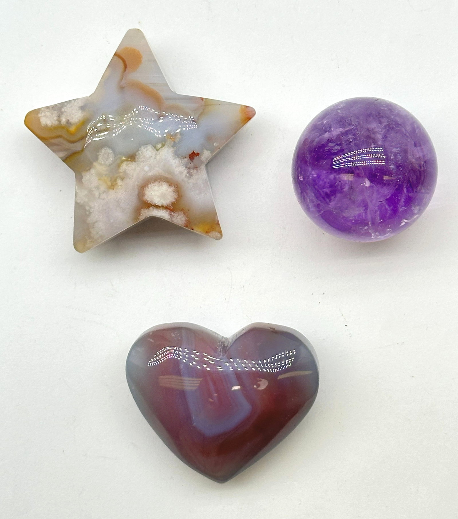 Mixed. Carved Stones Amethyst Sphere/Carnelian: Mixed. Carved Stones Amethyst Sphere/Carnelian