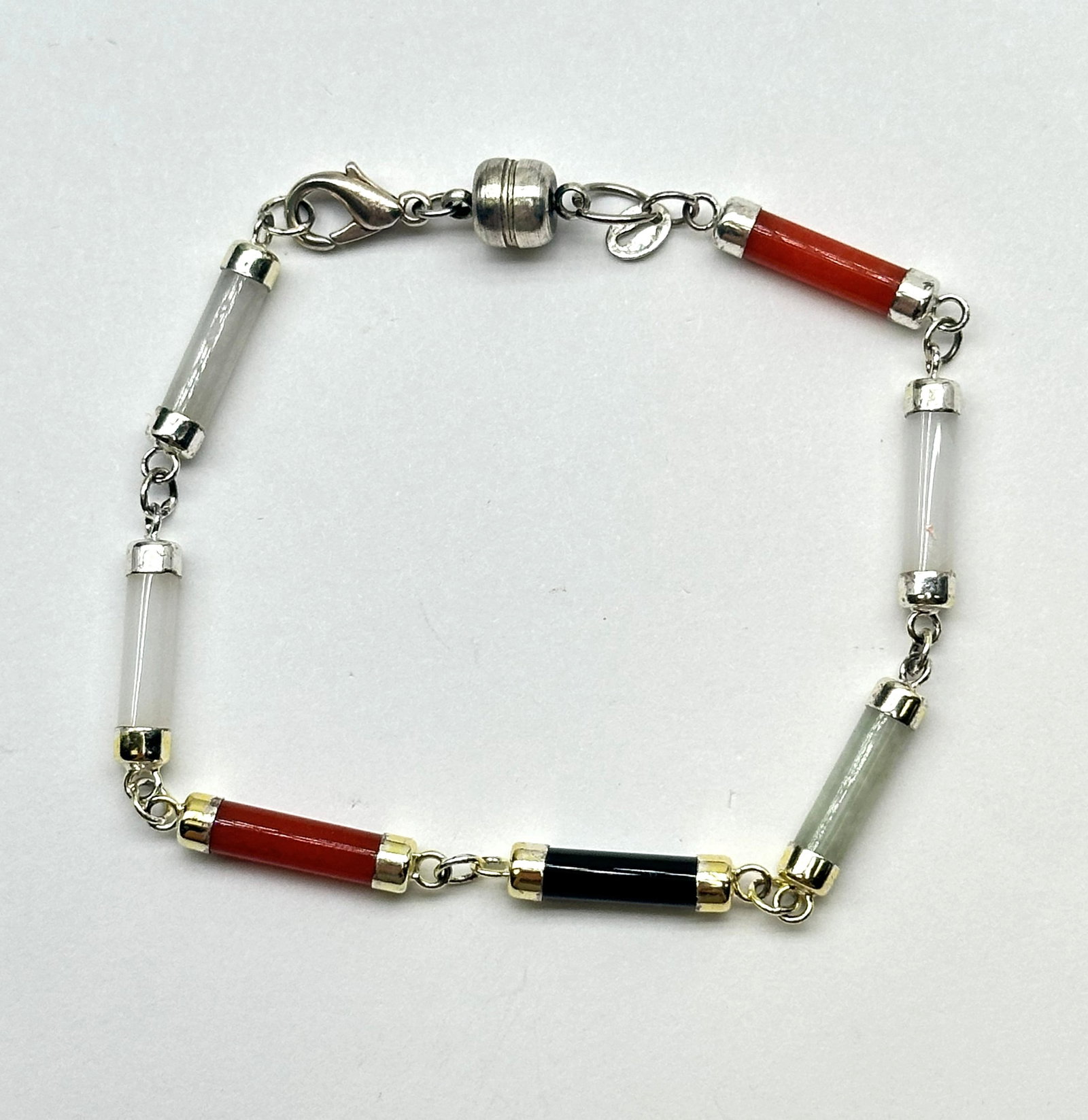 7.5" Sterling Magnetic Jade Bracelet 7 Grams: 7.5" Sterling Magnetic Jade Bracelet 7 Grams