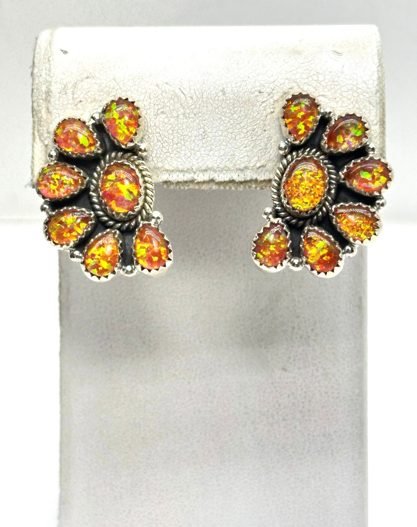 Lg Sterling Fire Opal Earrings 13 Grams (1 of 2)