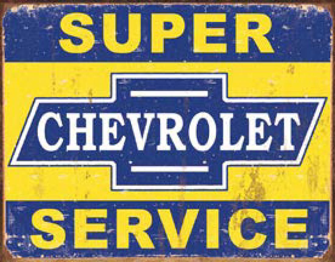 SUPER CHEVROLET SERVICE METAL SIGN 12.5" X 16": N/A