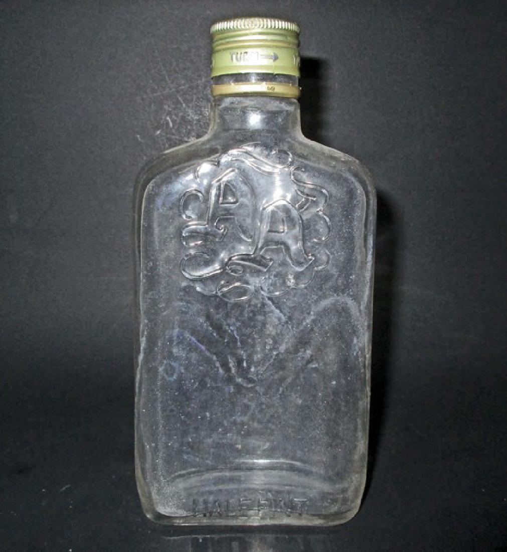 VINTAGE AA GLASS WHISKEY FLASK: Approx. 6.5" tall