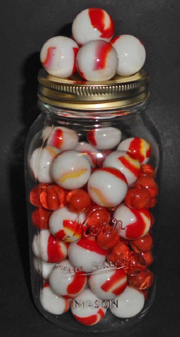 LARGE JAR FILLED W/ VINTAGE MARBLES: N/A