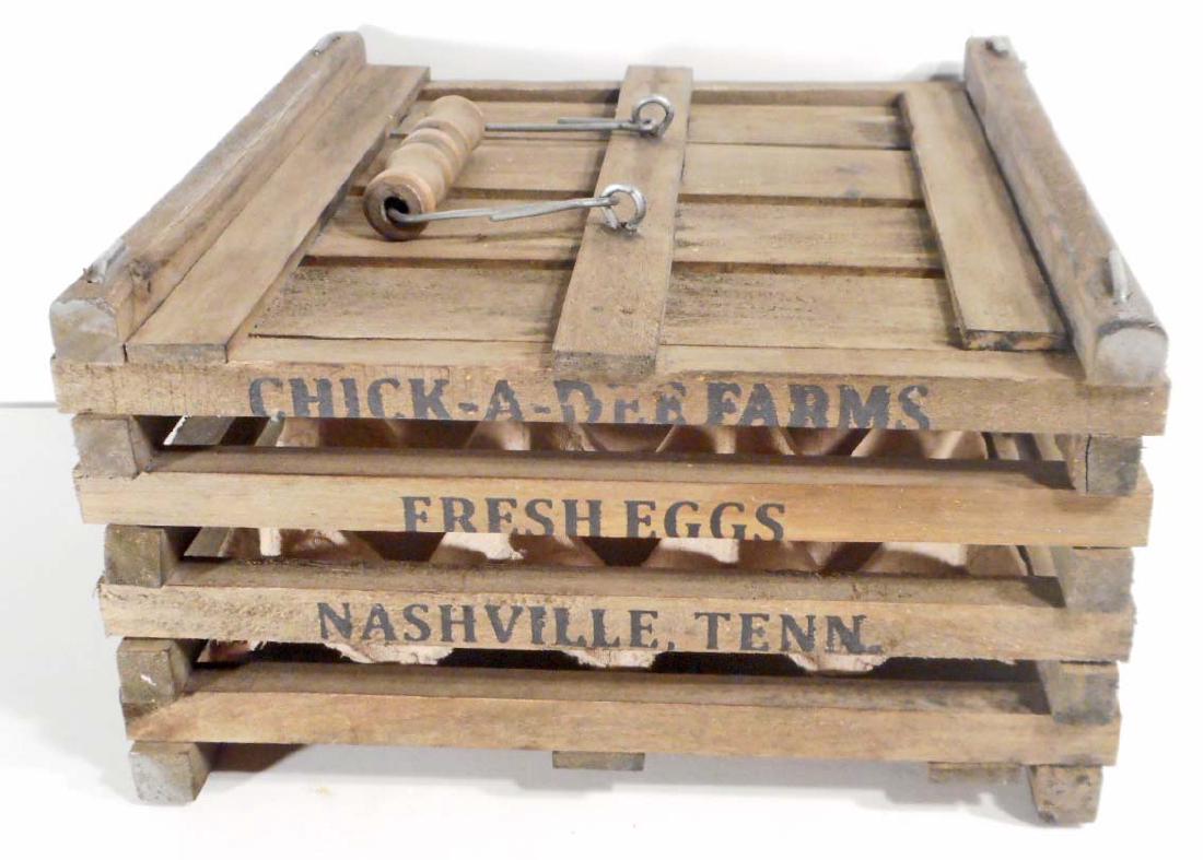 VINTAGE ADVERTISING WOODEN EGG CRATE W/ HANDLE: 13" by 13" by 10"