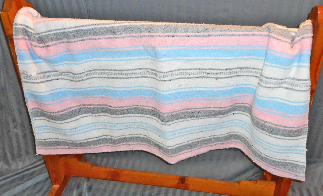 VINTAGE PINK, BLUE & GRAY MEXICAN STYLE BLANKET (1 of 1)
