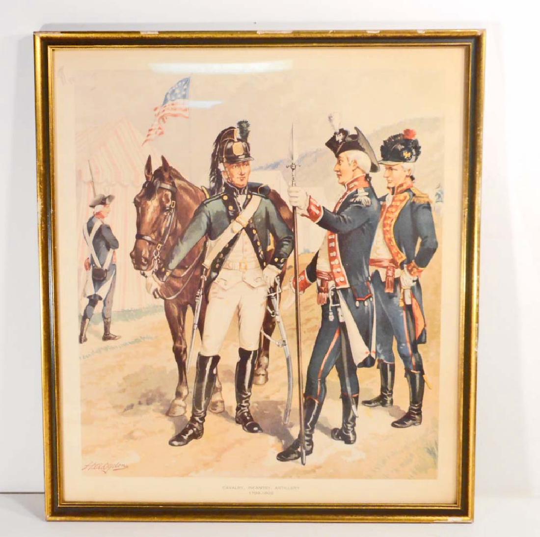 VINTAGE CAVALRY INFANTRY ARTILLERY FRAMED LITHOGRAPH -: N/A
