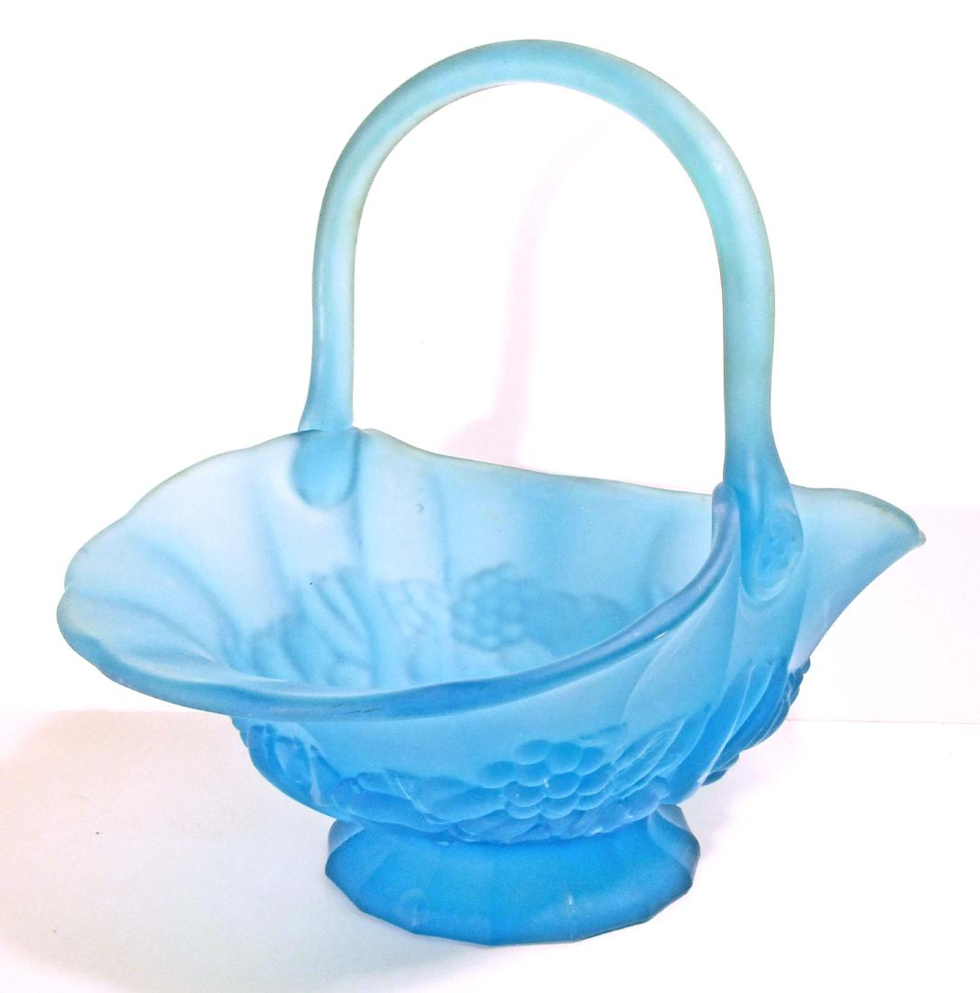 LARGE VINTAGE BLUE SATIN GLASS ART GLASS BASKET (1 of 1)