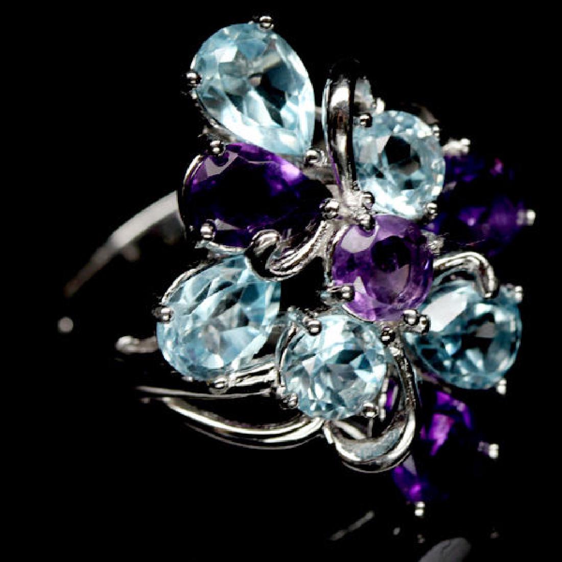 STERLING SILVER PURPLE AMETHYST & SKY BLUE TOPAZ RING - (1 of 1)