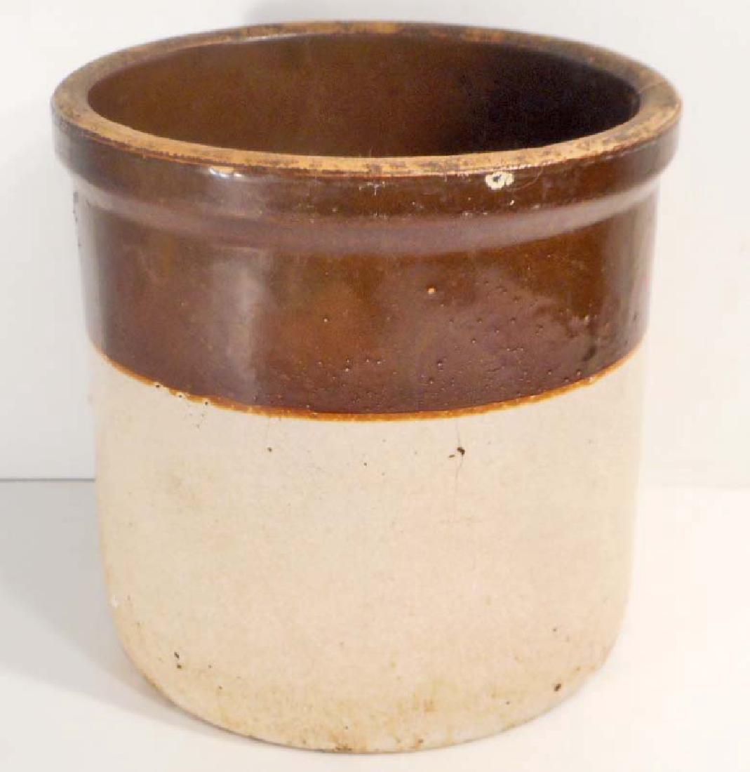 VINTAGE BROWN TWO-TONE CROCK: 7.5" diameter by 7.5" tall