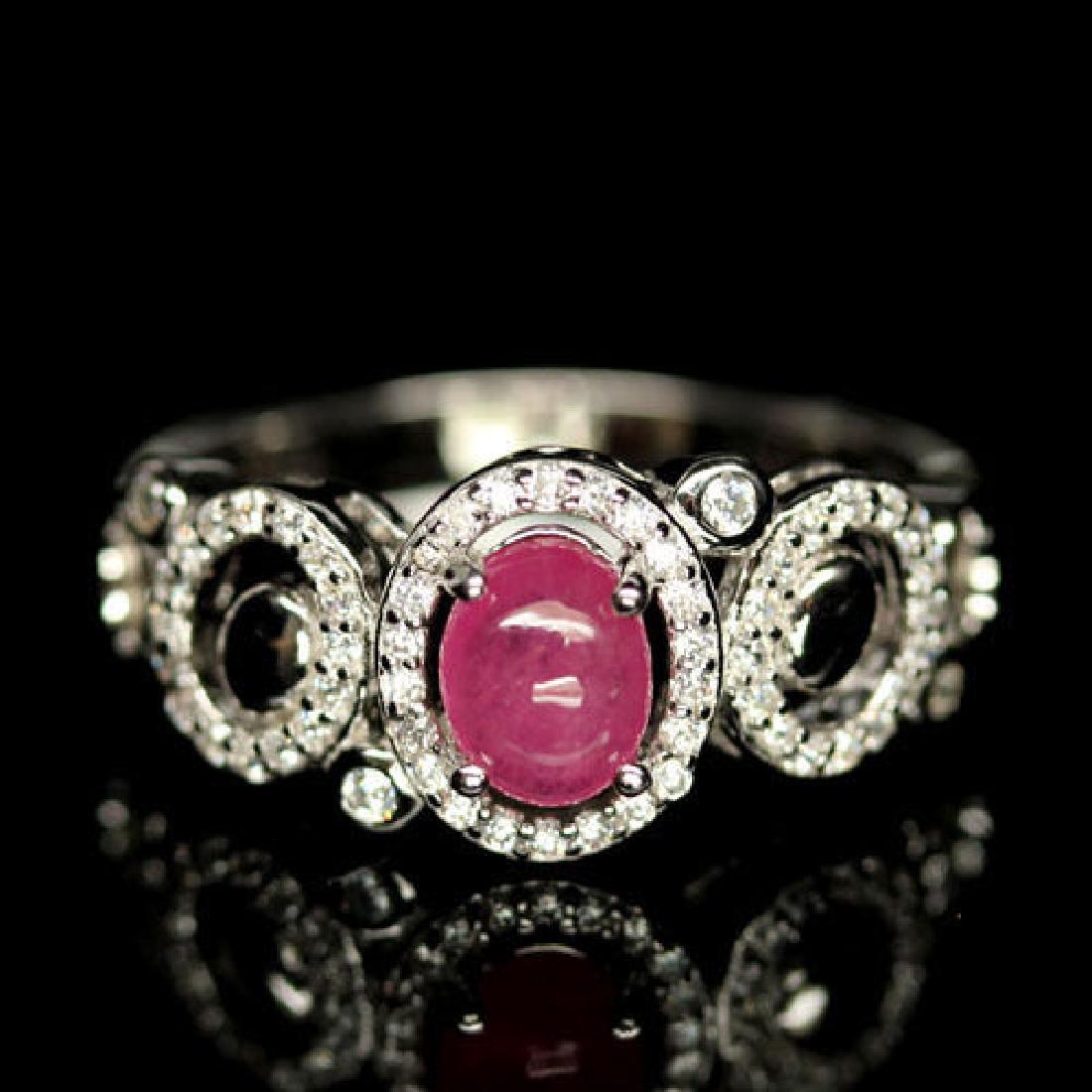 WHITE GOLD OVER STERLING SILVER PINKISH RED RUBY RING - (1 of 1)