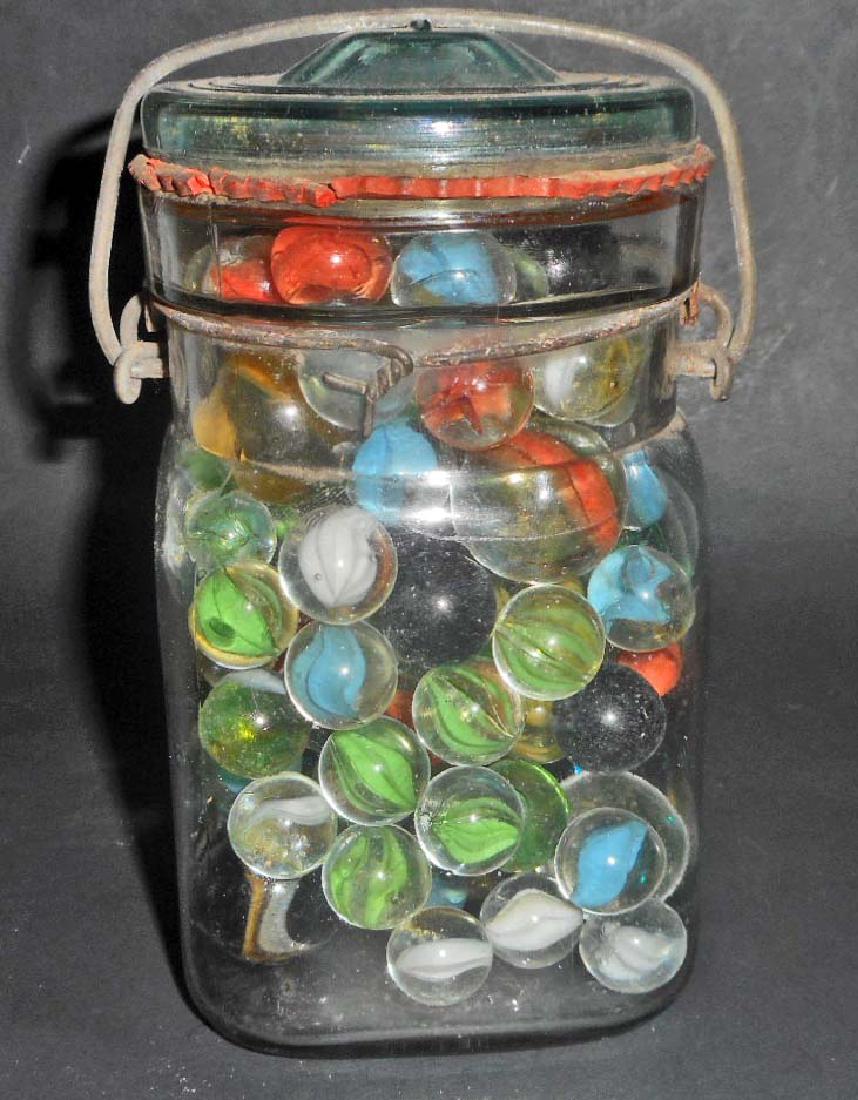 VINTAGE GLASS JAR FILLED WITH VINTAGE MARBLES (1 of 1)