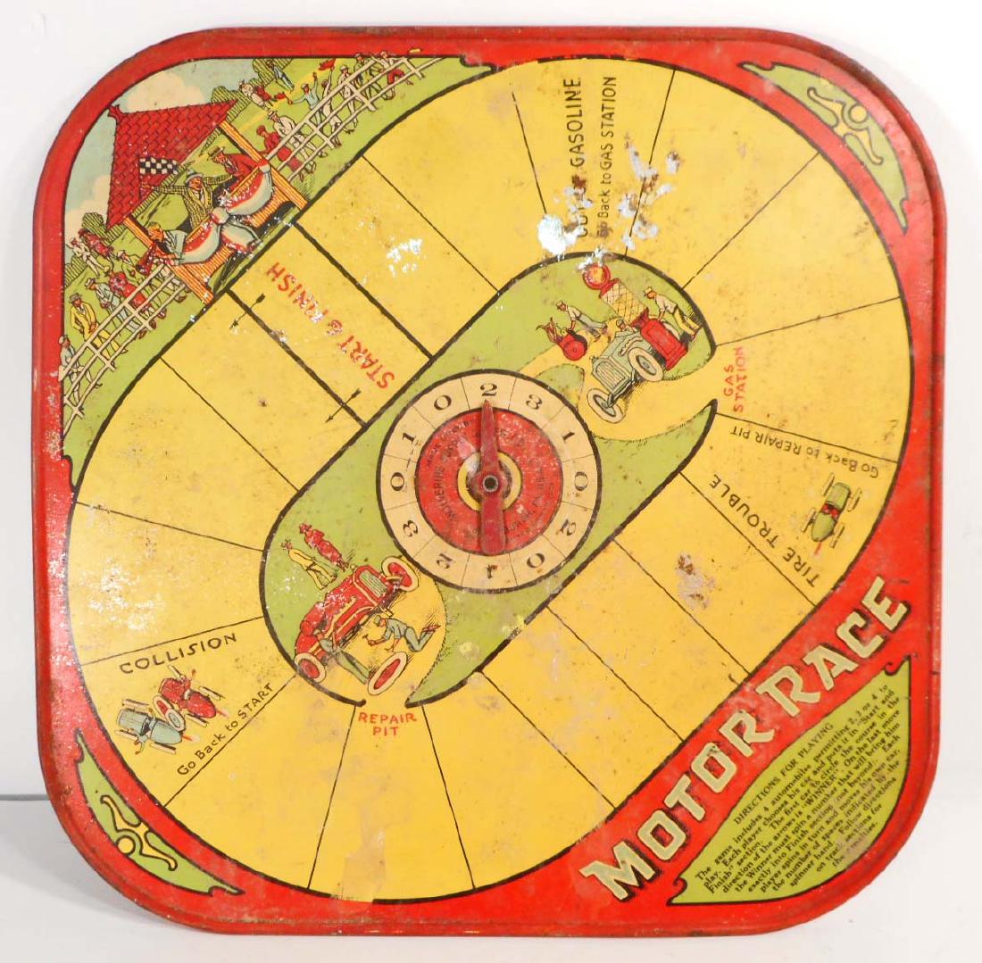 VINTAGE WOLVERINE TIN LITHO MOTOR RACE GAME BOARD (1 of 2)
