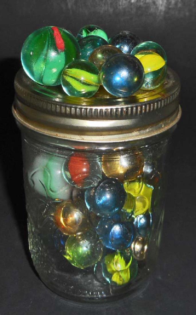 JAR OF VINTAGE MARBLES - INCL. LARGE SHOOTERS (1 of 1)