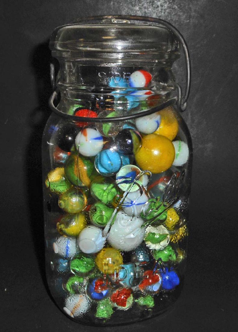 LARGE JAR OF VINTAGE MARBLES - INCL. SHOOTERS (1 of 1)