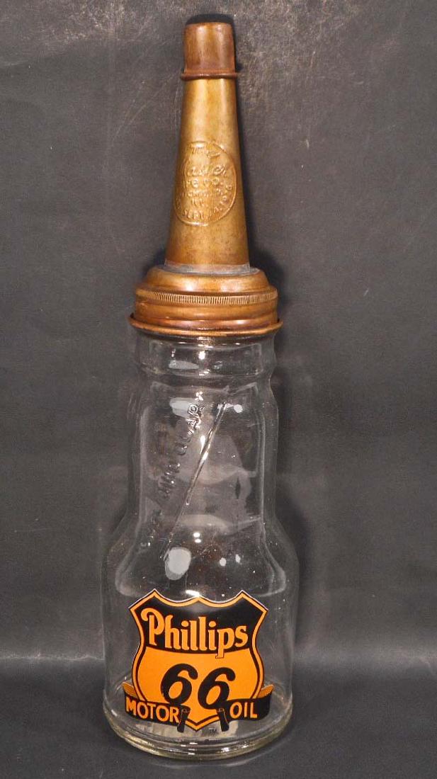 PHILLIPS 66 GLASS OIL BOTTLE W/ SPOUT (1 of 1)
