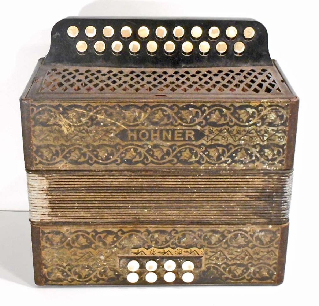 VINTAGE HOHNER VIENNA POKERWORK DIATONIC ACCORDION: 11" by 6" by 10.5"