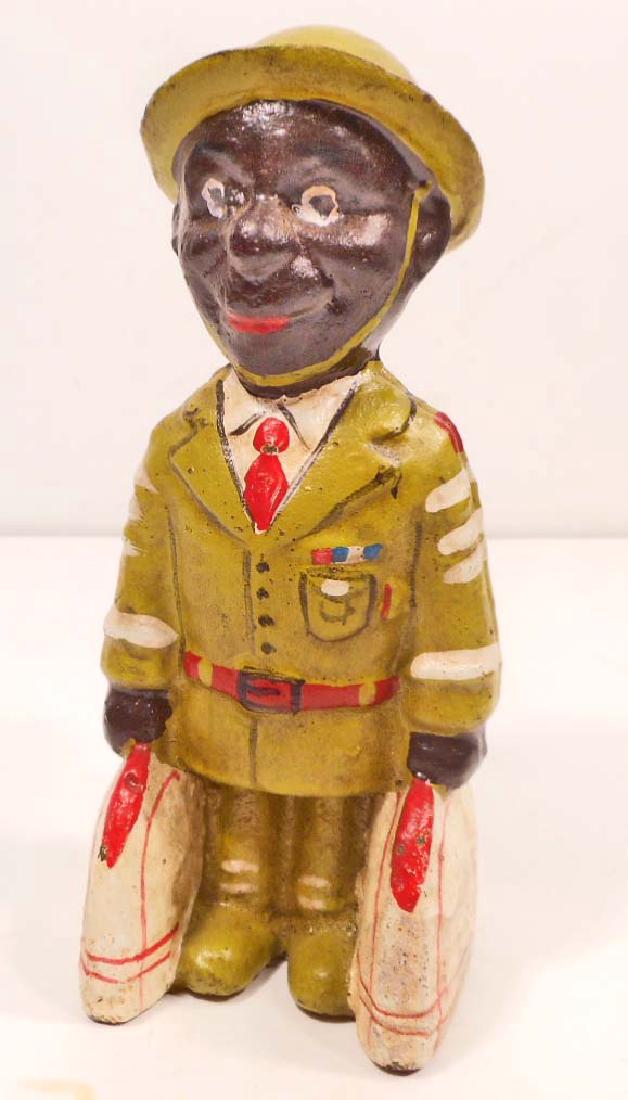 CAST IRON BLACK AMERICANA JOE BANK: 4" TALL