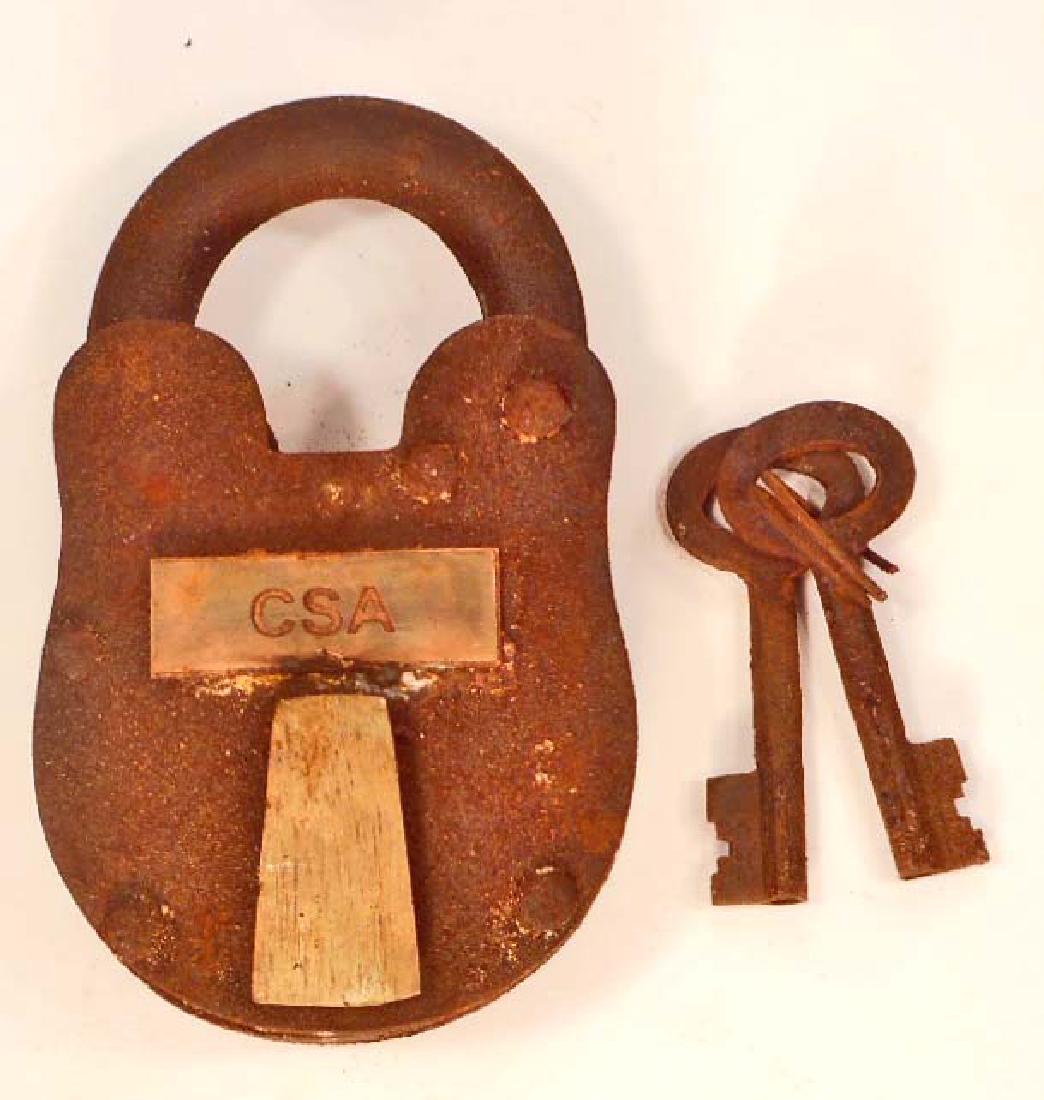 CAST IRON CSA CONFEDERATE STATES PADLOCK WITH KEYS (1 of 1)