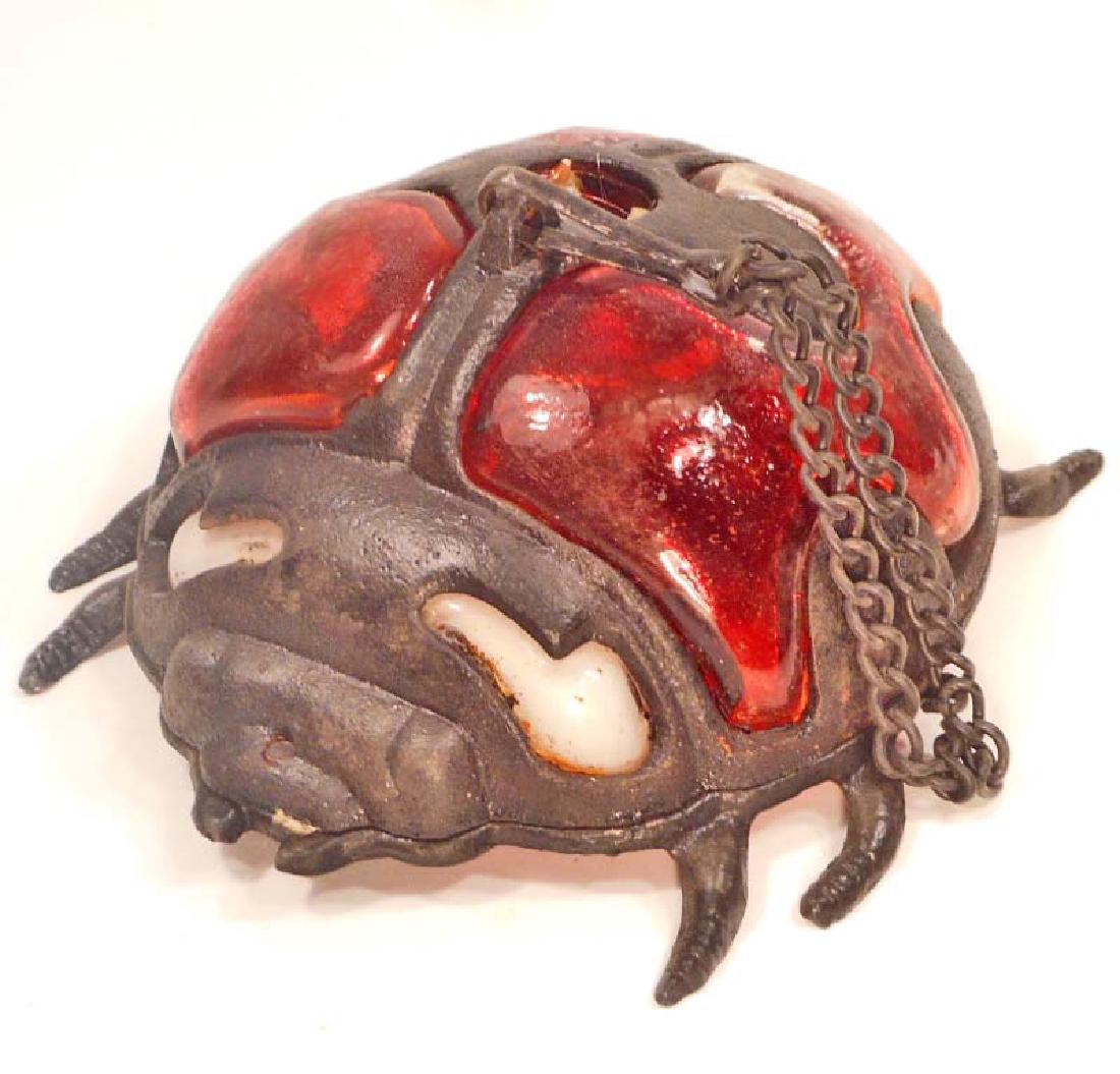 CAST IRON AND GLASS LADY BUG LANTERN LIGHT (1 of 1)