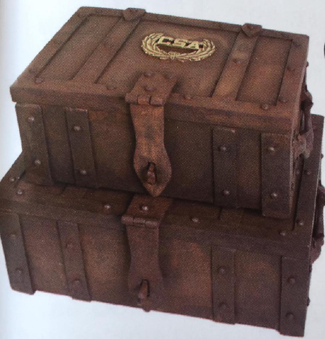 7TH CAVALRY 2 PIECE IRON STRONG BOX SET: Small - 27 lbs., 15.5" x 10.5" x 6.5" - Large - 33 lbs., 18.5" x 12.5" x 7.5"