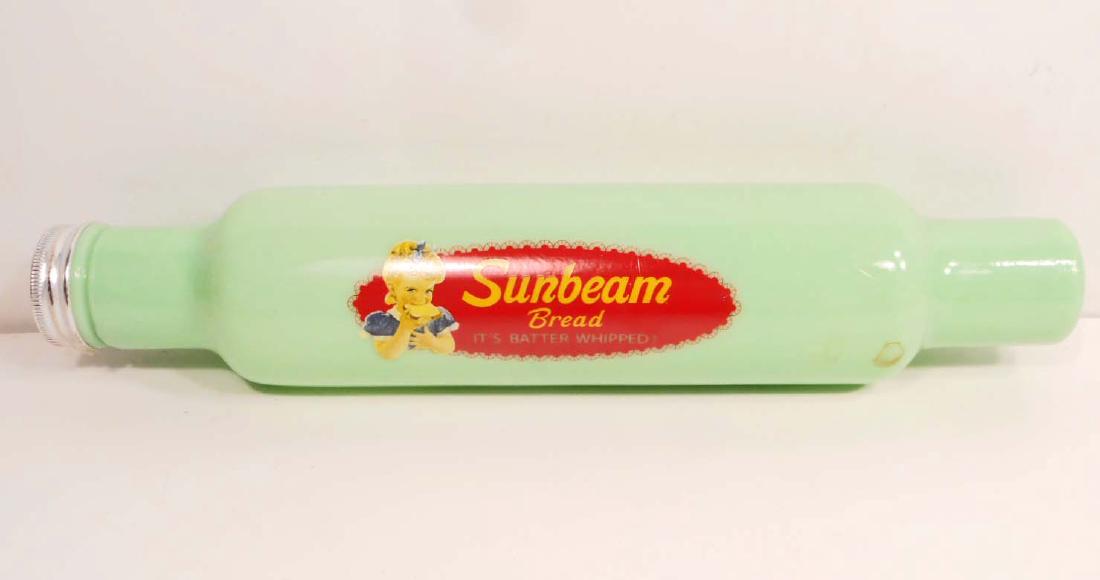 JADEITE SUNBEAM BREAD ADVERTISING ROLLING PIN: 14" LONG