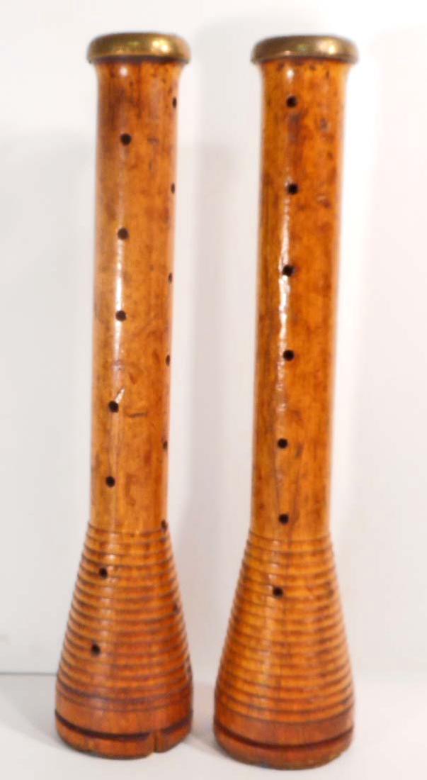 LOT OF 2 ANTIQUE PRIMITIVE WOODEN SEWING SPOOLS: Each 12.25" long
