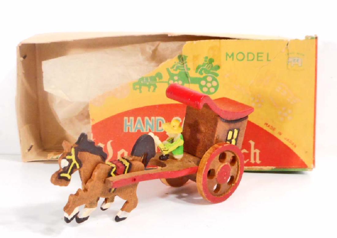 VINTAGE MINIATURE HAND CARVED WOODEN COACH IN ORIG. BOX: Box is very fragile. Coach is 2" long