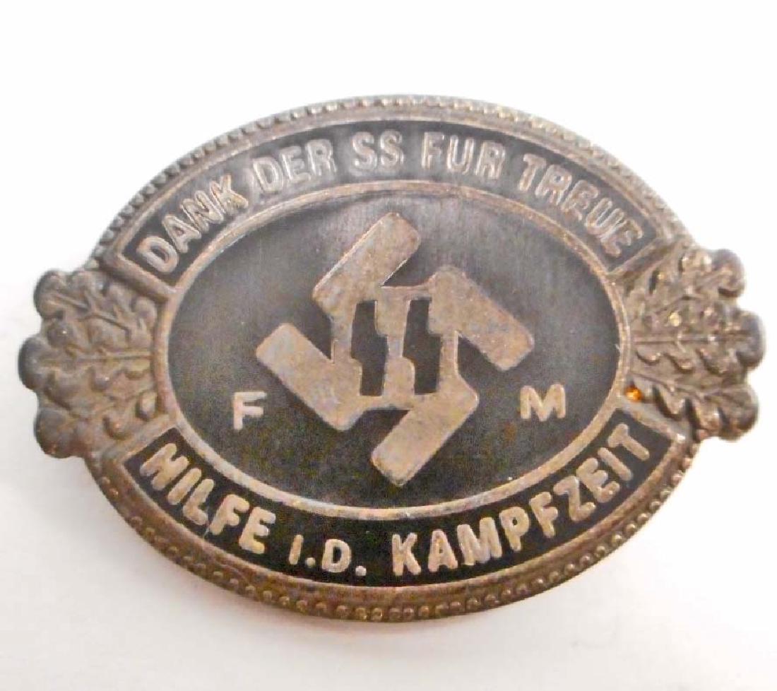 GERMAN NAZI WAFFEN SS FM HONORARY MEMBERSHIP PARTY: Maker marked 'RZM M1/133'. Pin back. Nickel construction with black enamel.