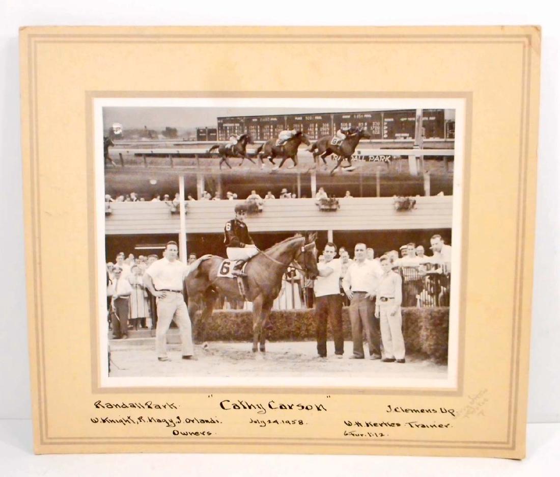 1958 "CATHY CARSON" RACE HORSE PHOTO FROM RANDALL PARK: Mounted - 14" x 12"